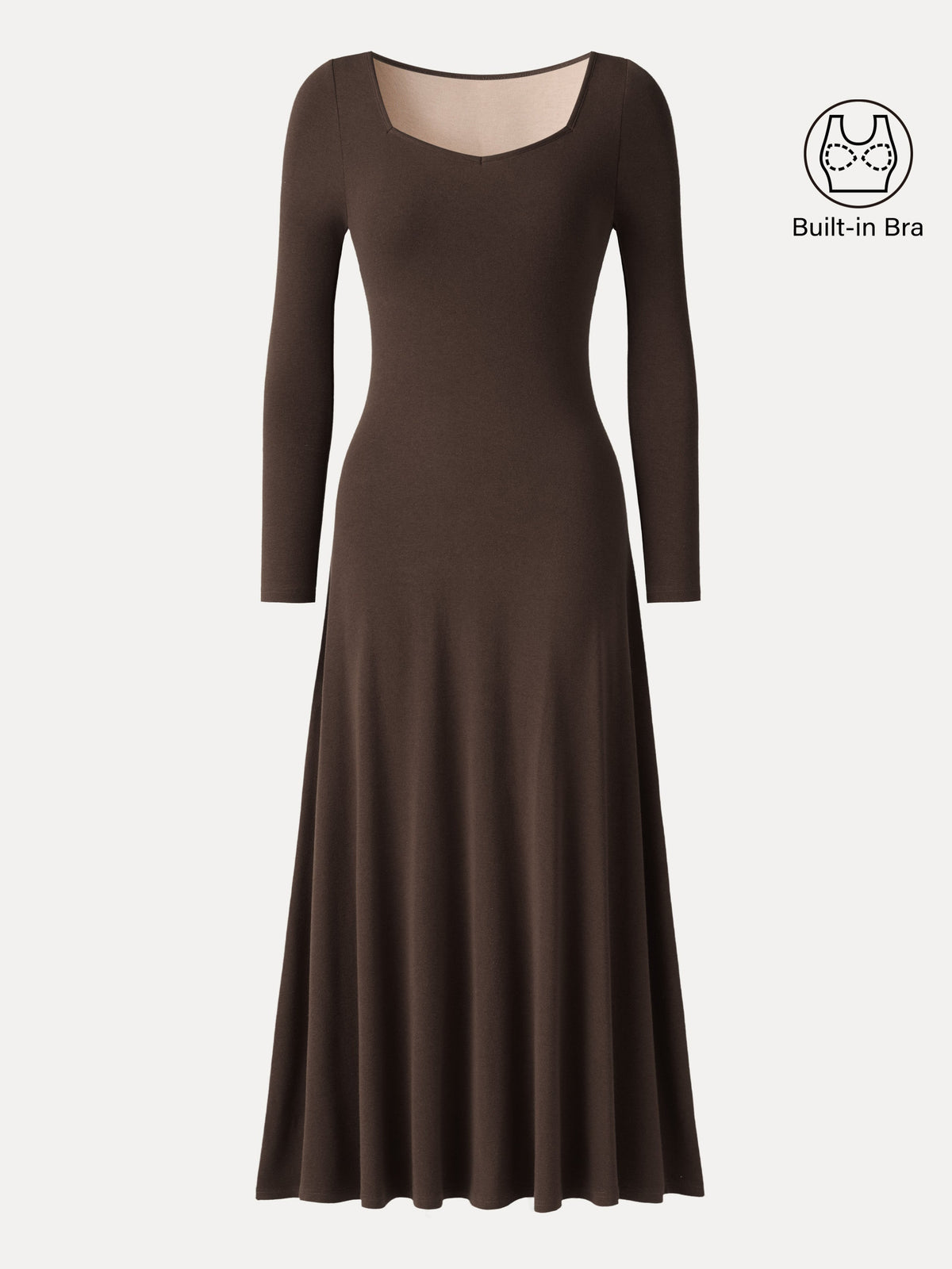 LiteWarm Diamond Neck Long Sleeve Drapey Maxi Built-In Bra Dress — original photo 9