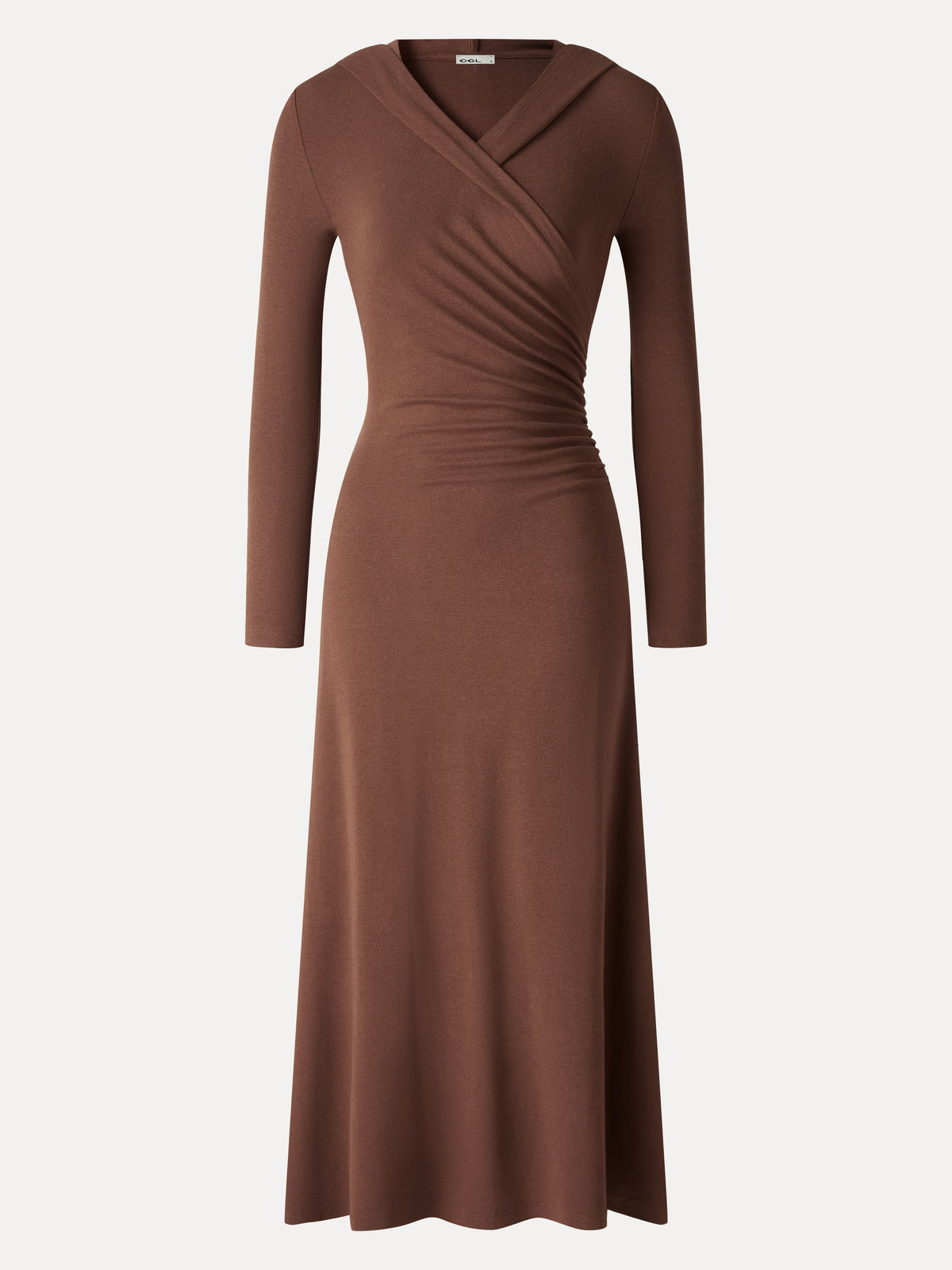 LiteWarm Hooded Surplice Ruched Midi Dress — original photo 6