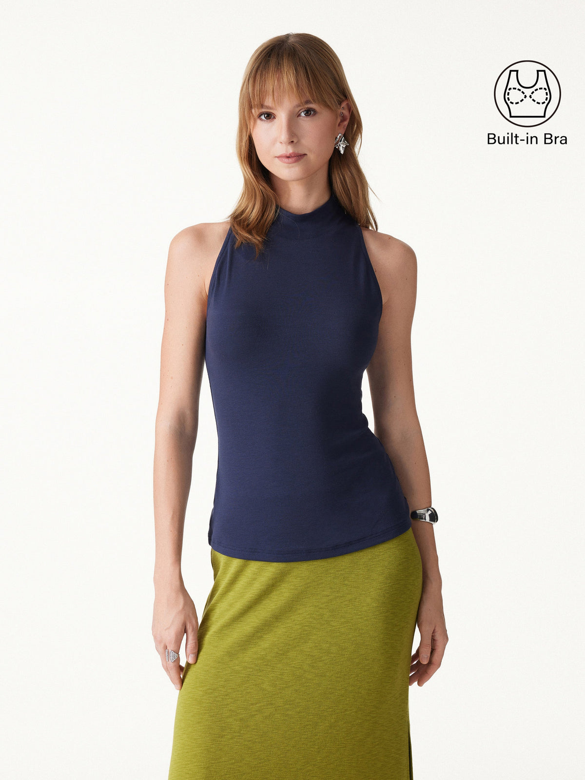 LiteWarm Lyocell-Wool Knit Mock Neck Built-In Bra Top — original photo 3