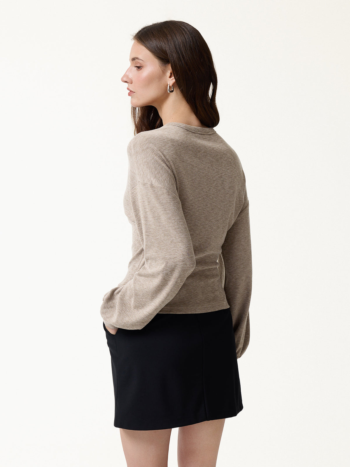LiteWarm Slub Ribbed Henley Neck Batwing Sleeve Close-Fit Hem Top — original photo 5