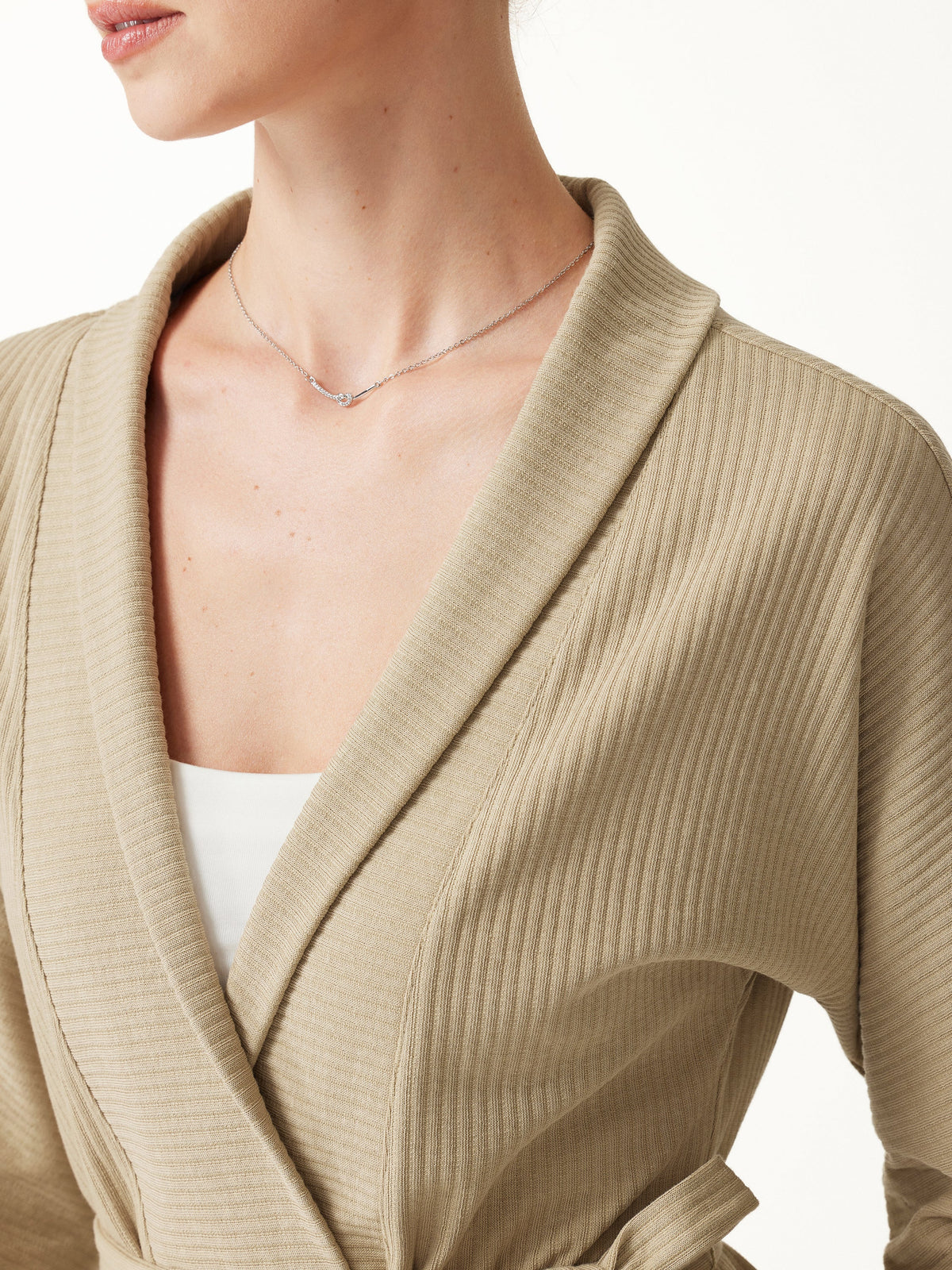 Textured Cotton Blend Lapel Belted Open-Front Jacket — original photo 5