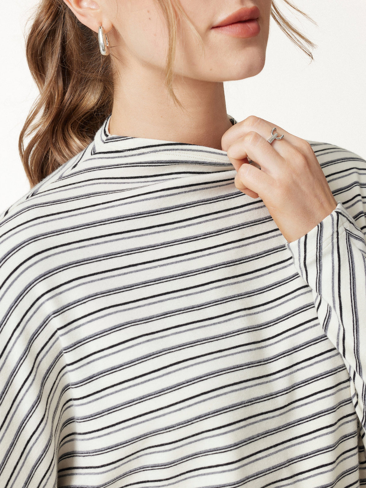 ProWarm Stripe Mock Neck Batwing Sleeve Top — original photo 5