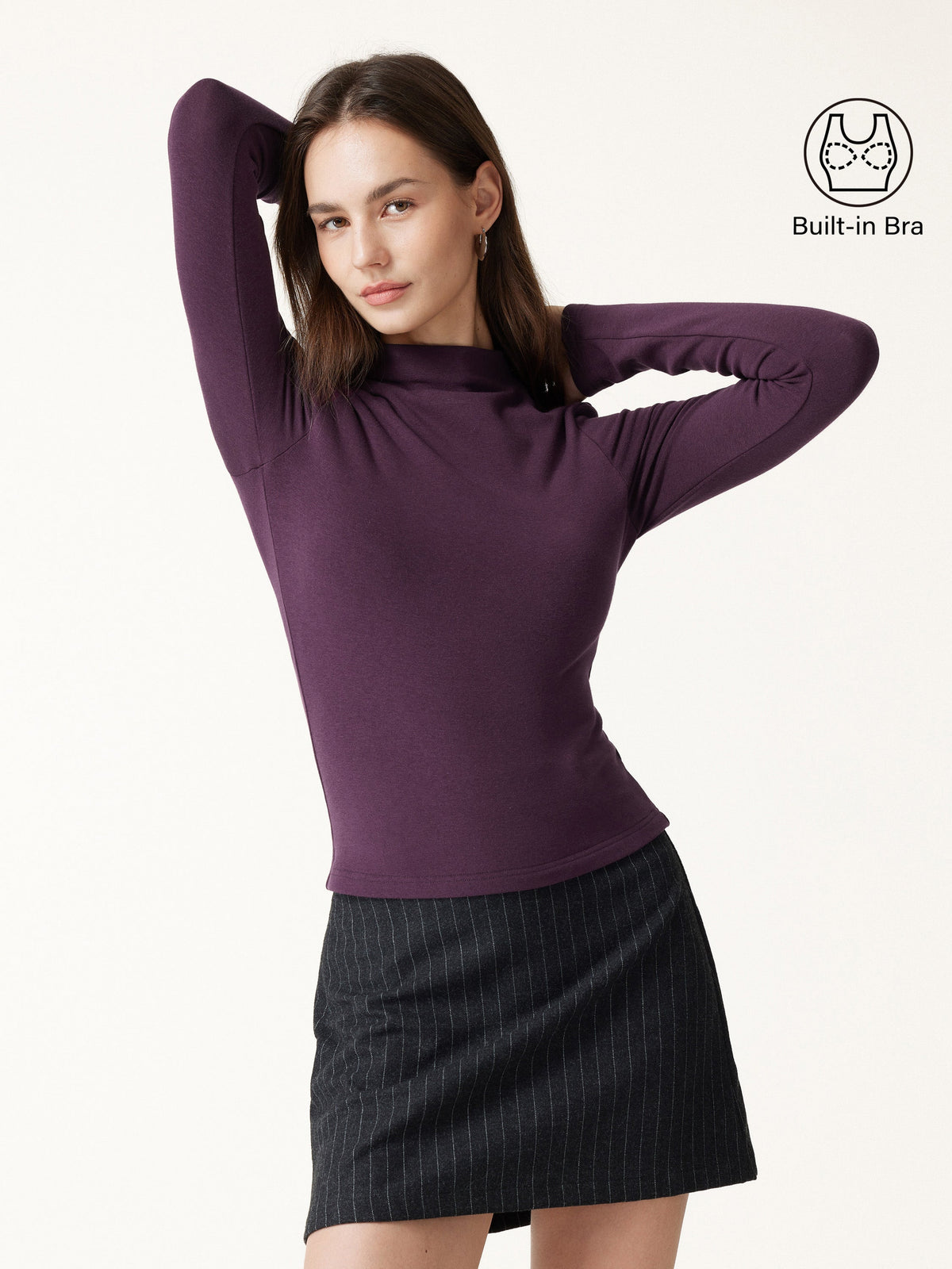 2Pcs Set ProWarm Mock Neck Long Sleeve Bra Top & Mid-Rise Ruched Flared Midi Skirt — original photo 7