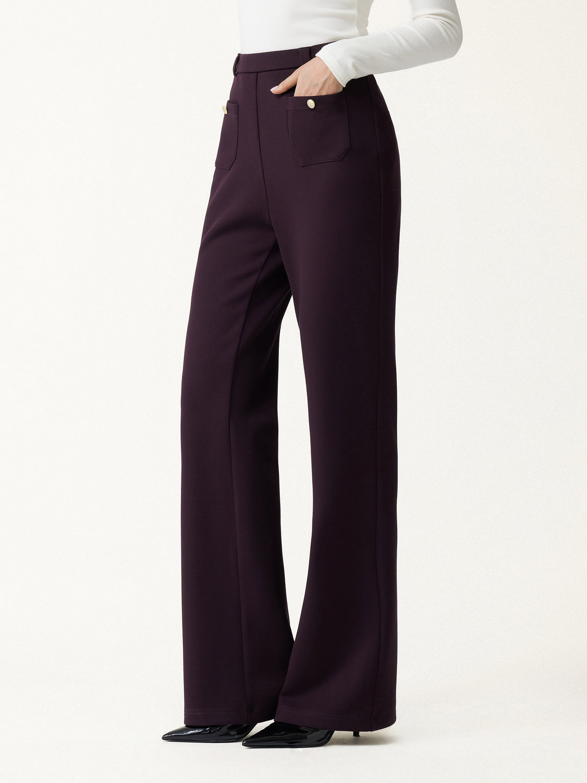 Bamboo-Blend Mid-Rise Flared Pants with Pockets — original photo 2