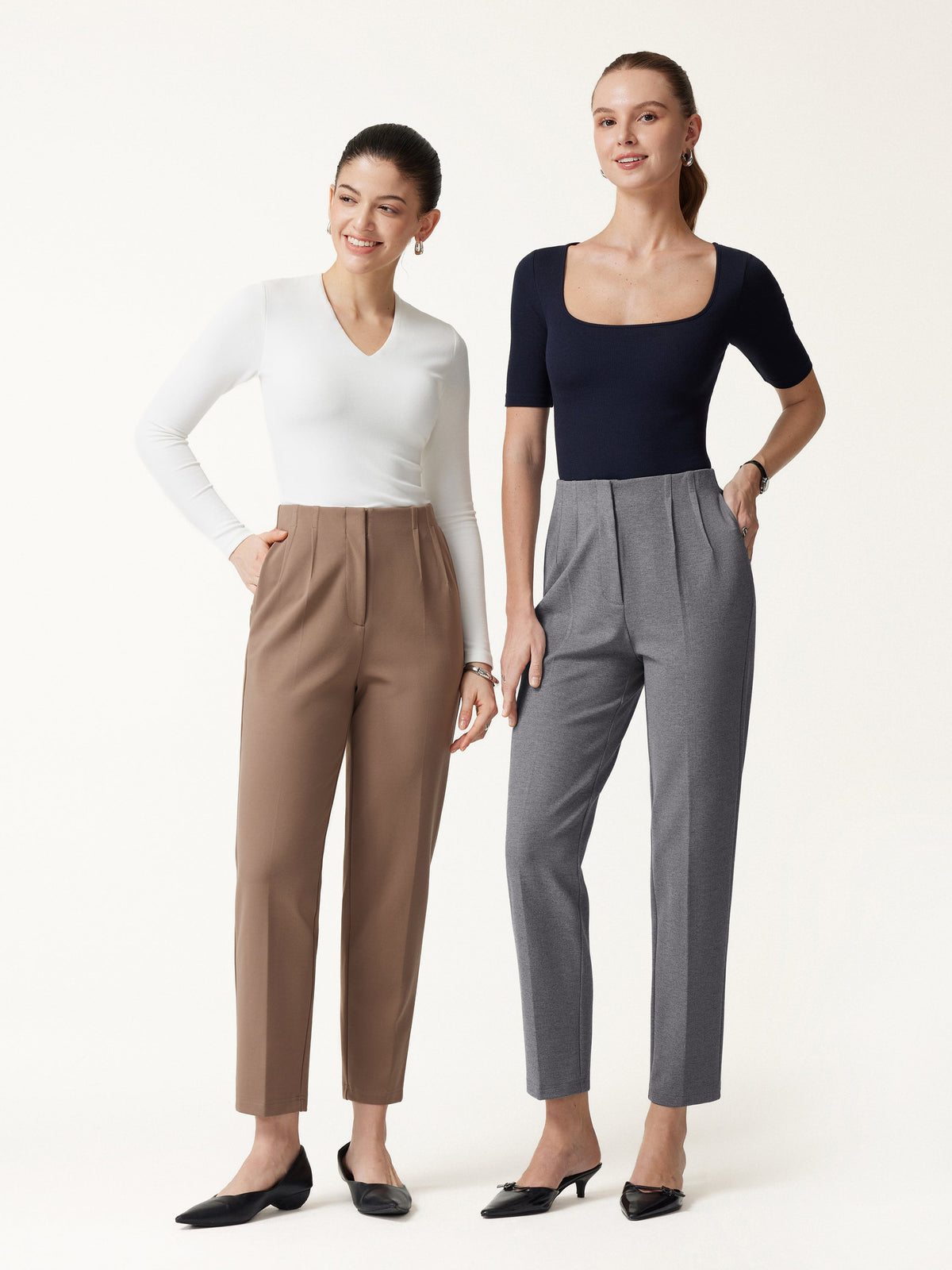 Ponte Mid-Rise Ankled Tapered Tuck Pants with Pockets — original photo 2