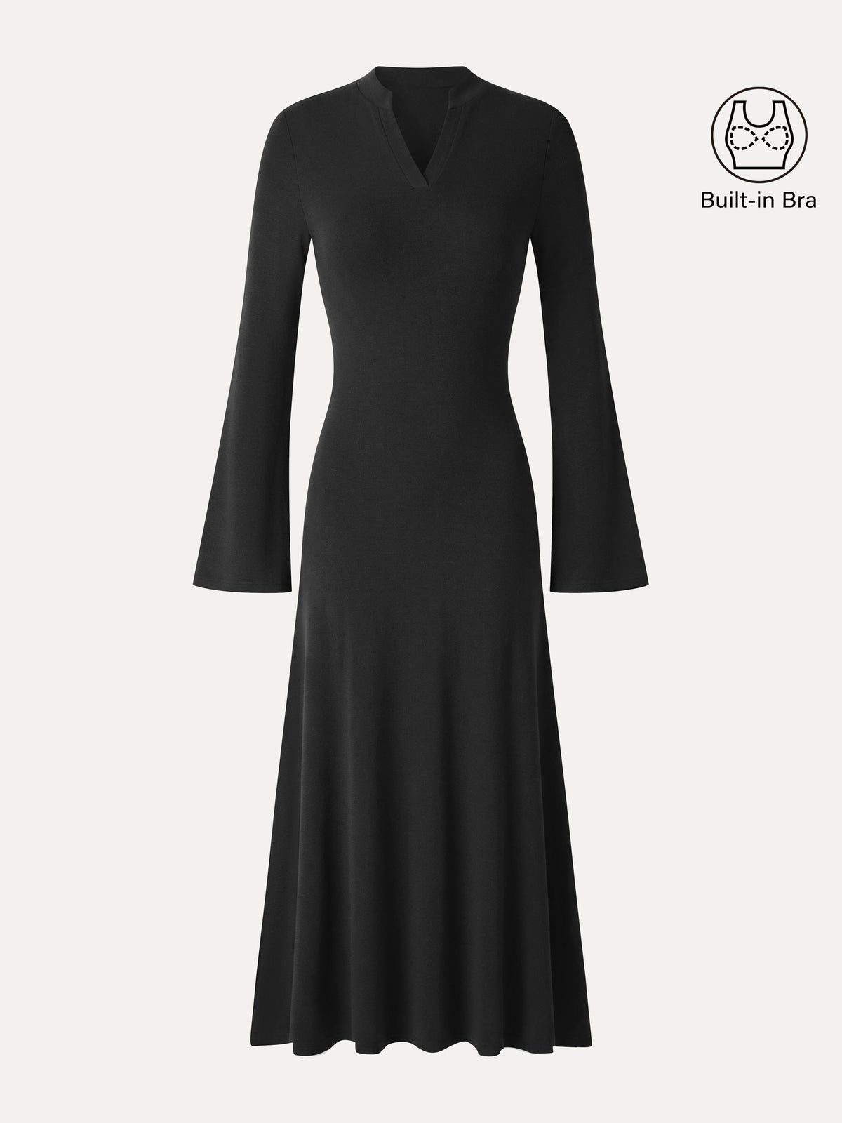 LiteWarm V-Neck Long Sleeve Flowy Midi Built-In Bra Dress — original photo 8