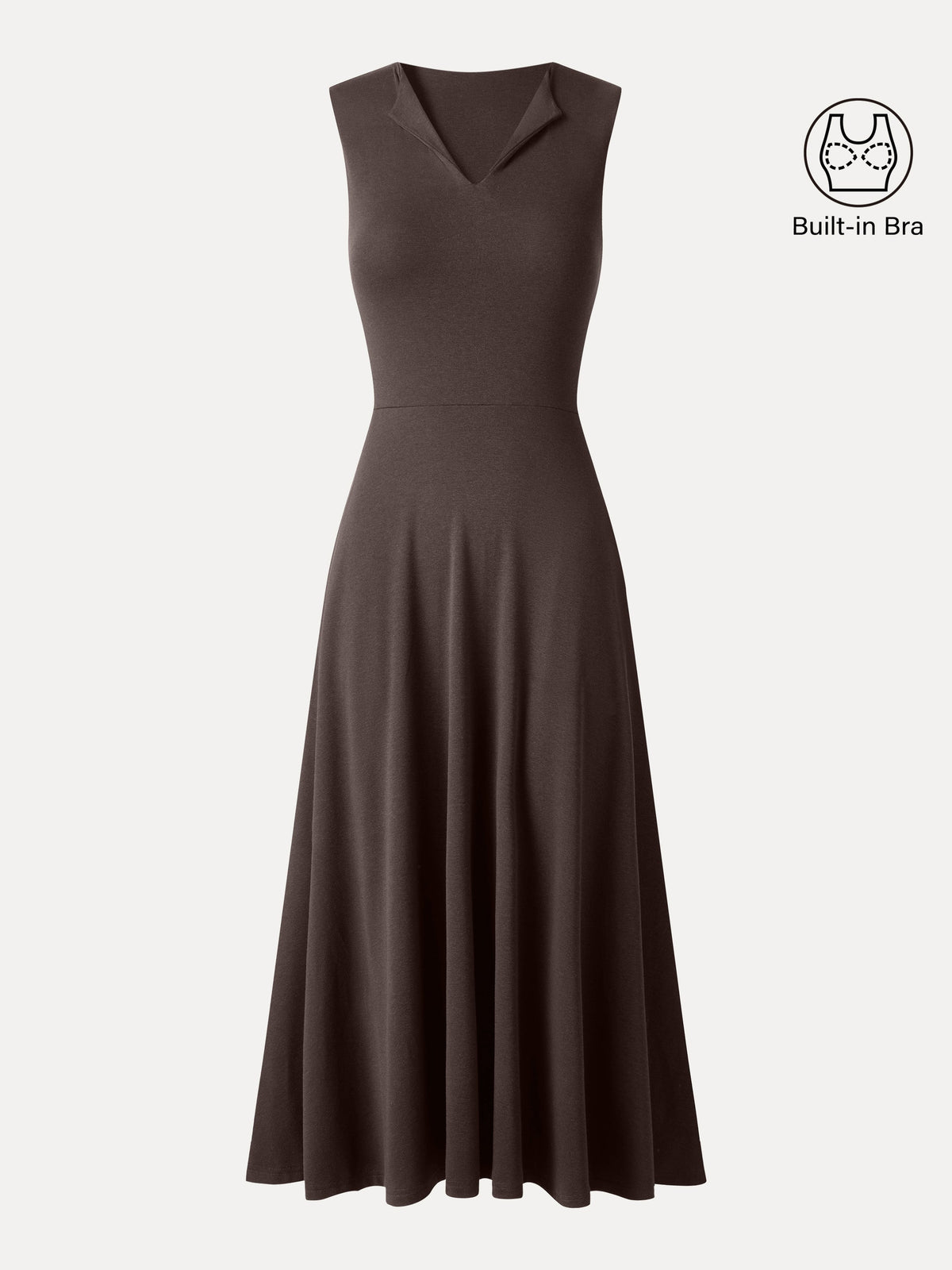 Ribbed Collared V-Neck Sleeveless A-Line Midi Built-In Bra Dress with Pockets — original photo 12