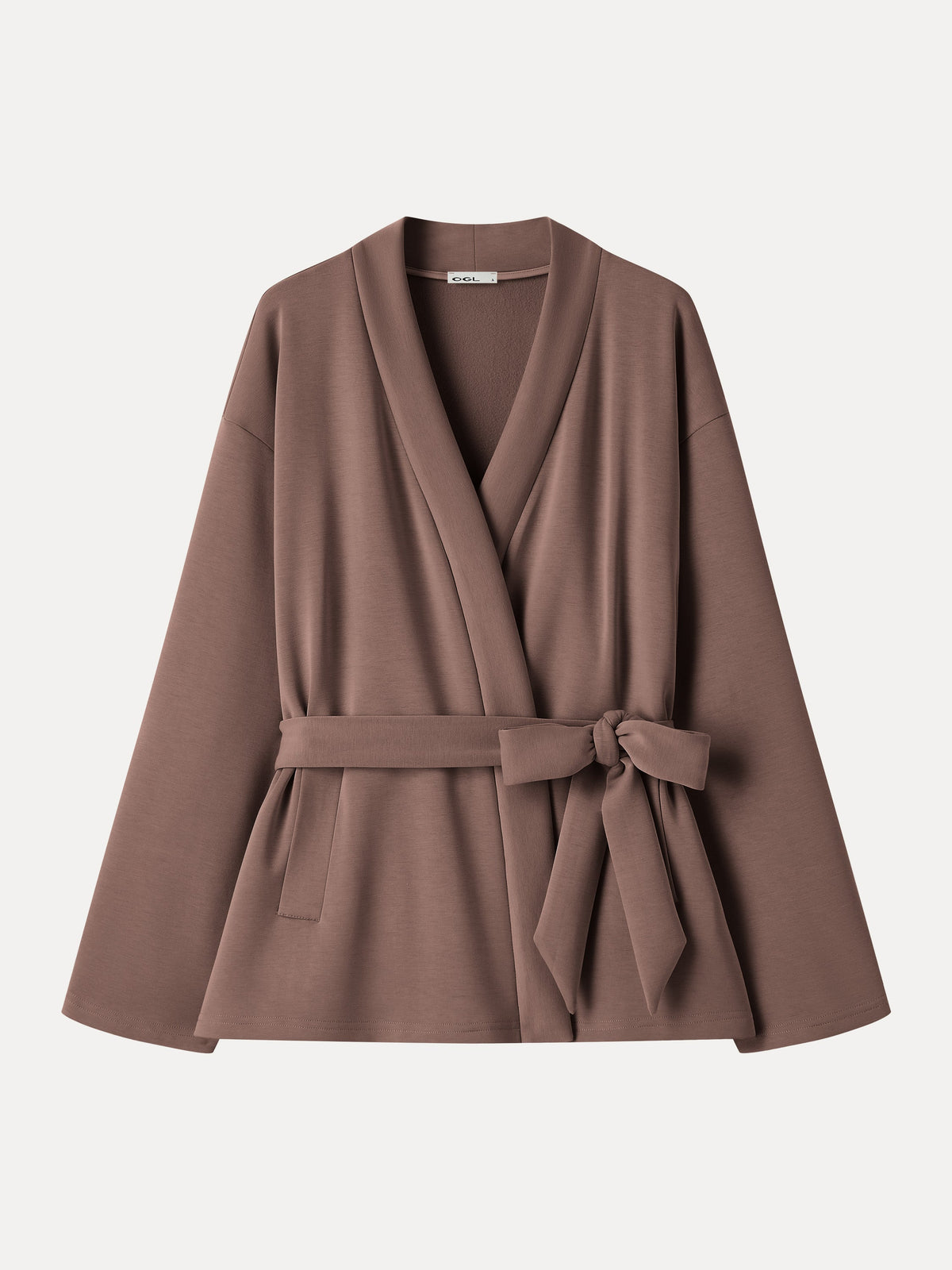 Modal Stretch Fleece Crossover Belted Wrap Cardigan Coat with Pockets — original photo 8