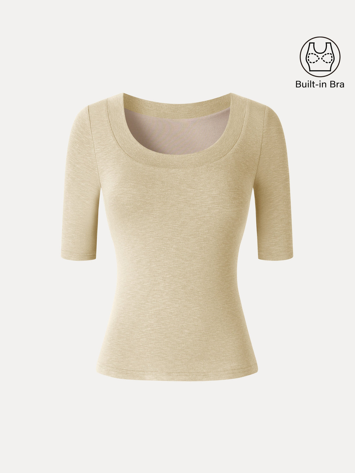 LiteWarm Slub U-Neck Elbow Sleeve Built-In Bra Top — original photo 9