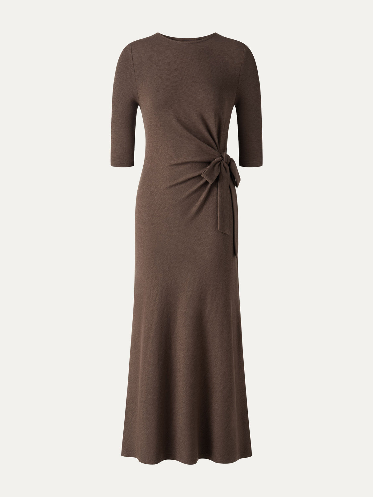 LiteWarm Slub Ribbed Round Neck Elbow Sleeve Tie-Waist Midi Dress — original photo 7