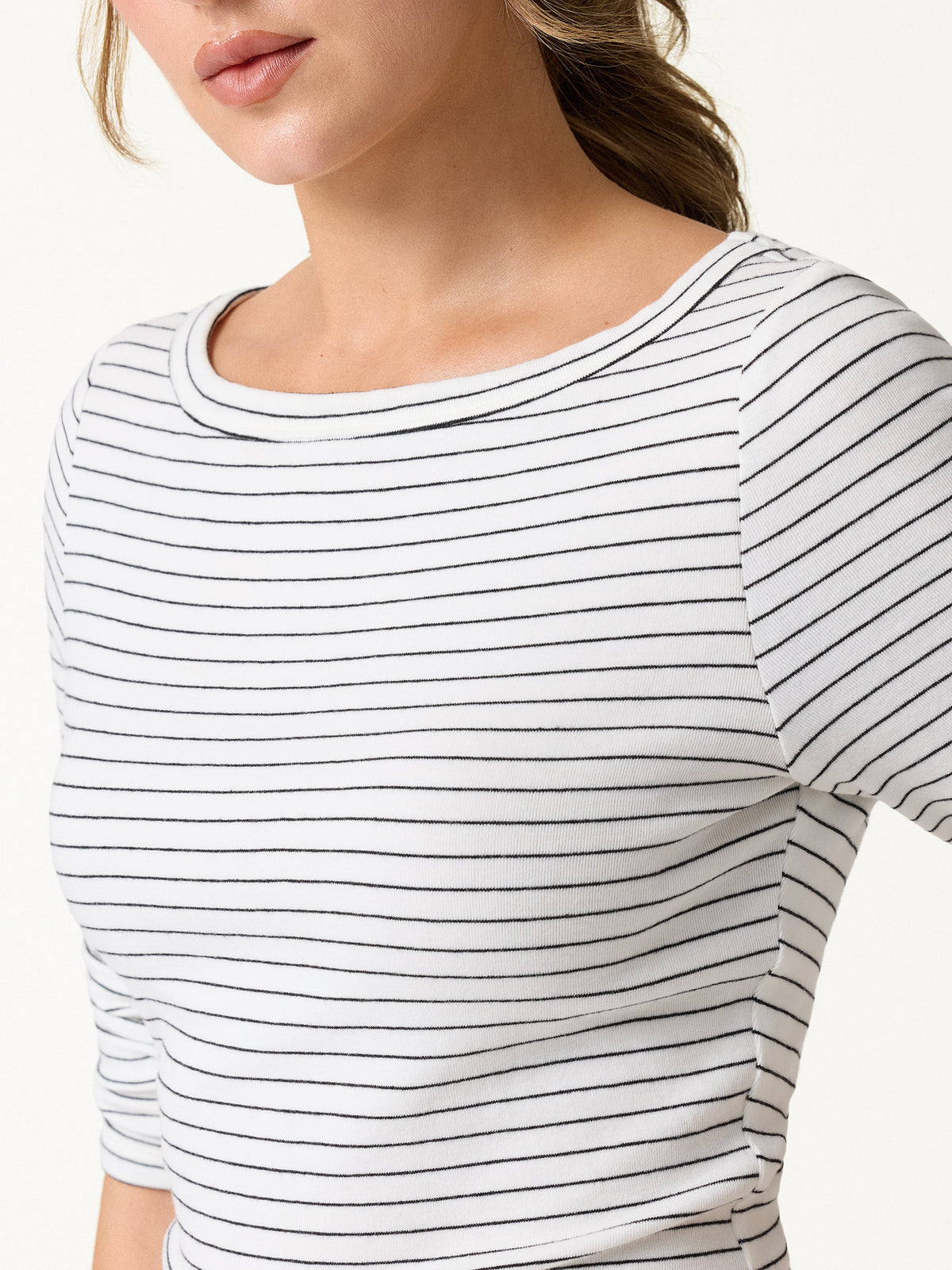 LiteWarm Striped Parisian Boatneck 3/4 Sleeve Built-In Bra Top — original photo 11
