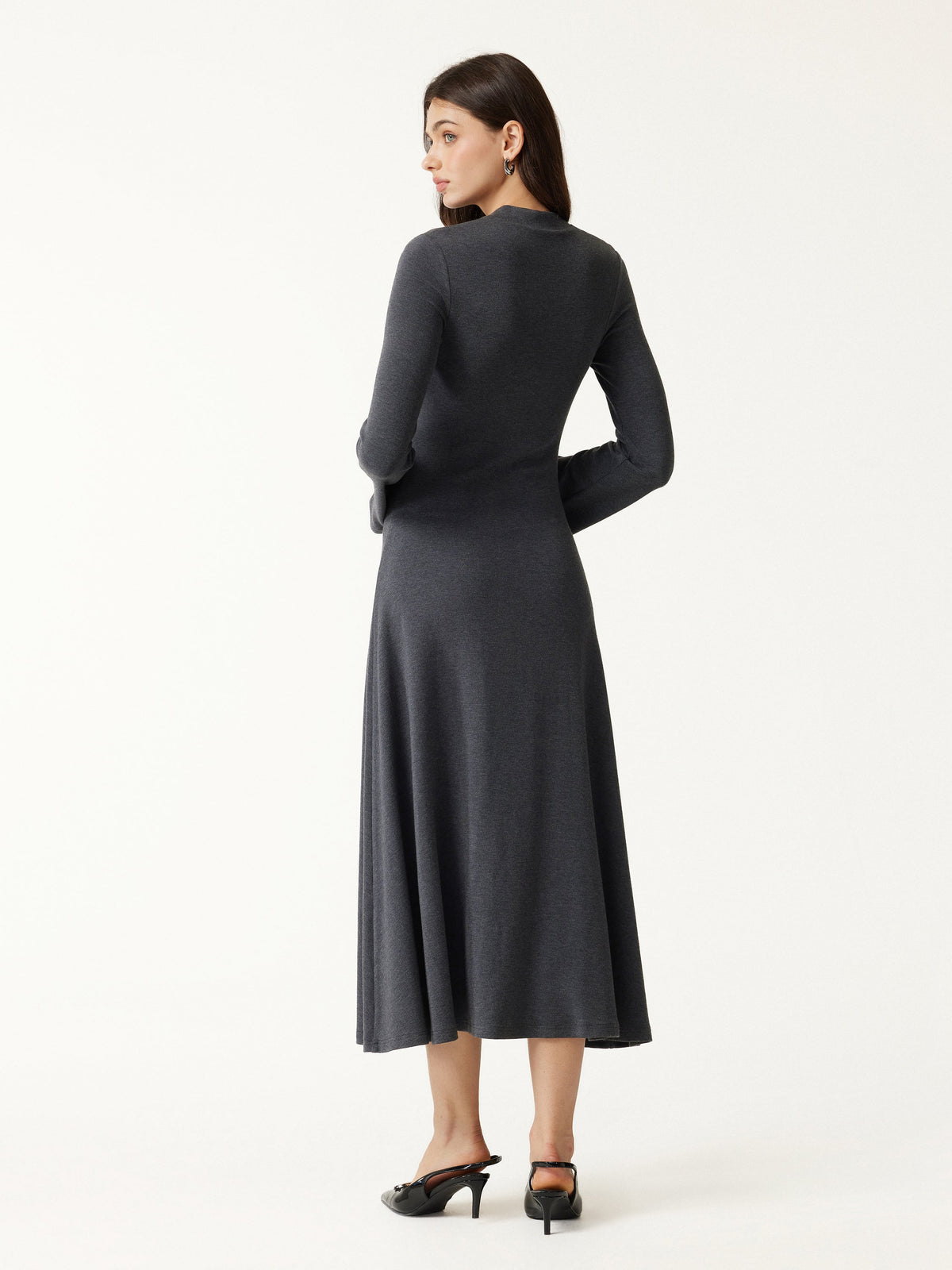 LiteWarm V-Neck Long Sleeve Flowy Midi Built-In Bra Dress — original photo 3