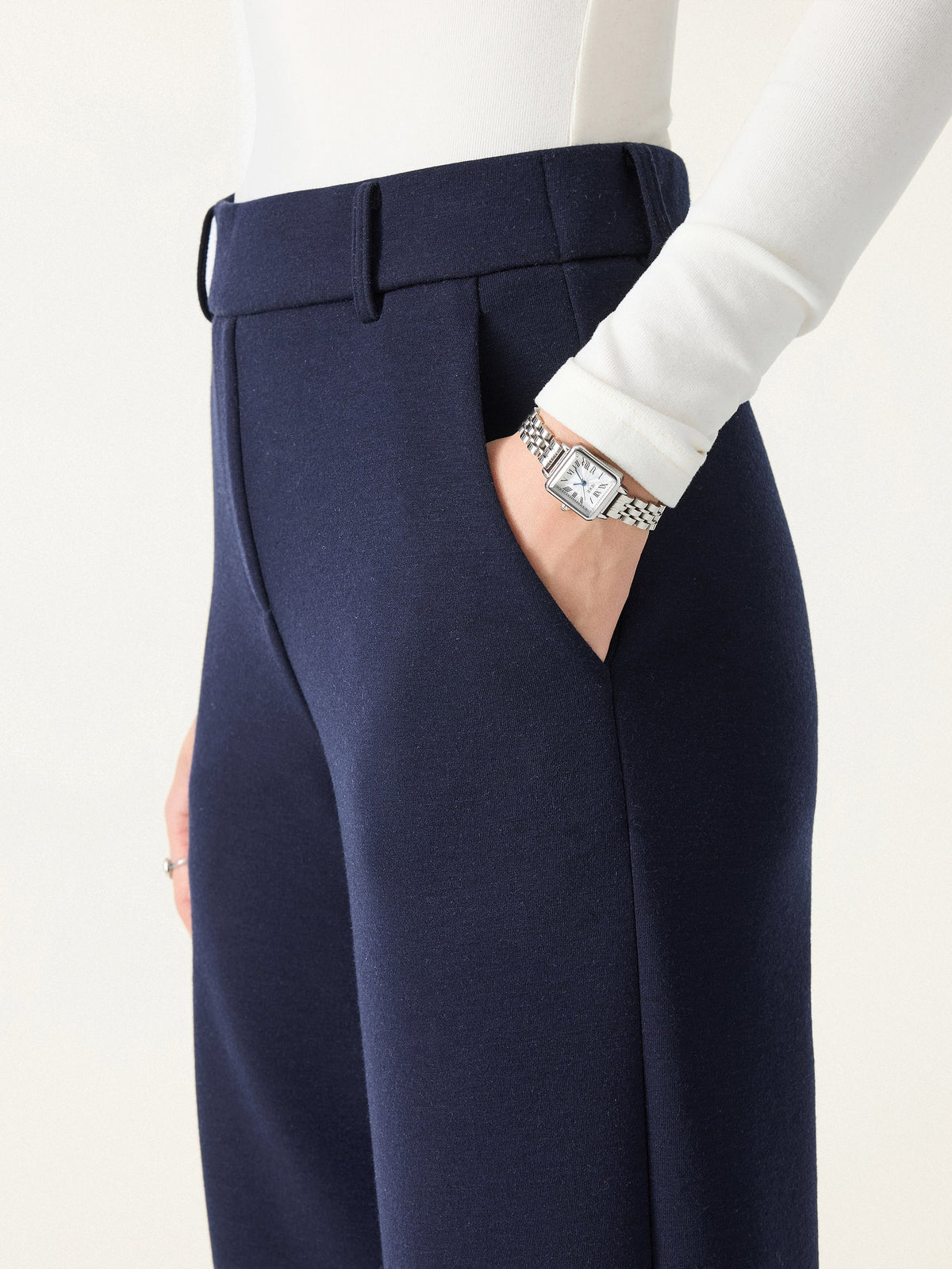 2Pcs Set Petite Belted Shawl Collar Robe Jacket & Straight Pants with Pockets — original photo 10