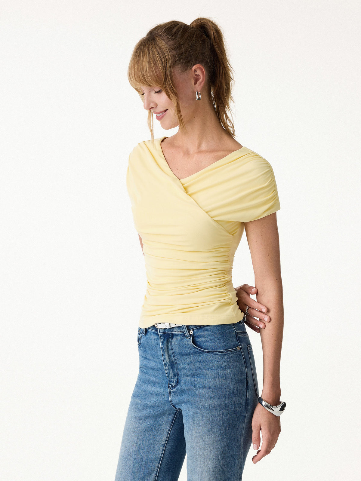SkinKiss Surplice V-Neck Ruching Built-In Bra Top — original photo 4