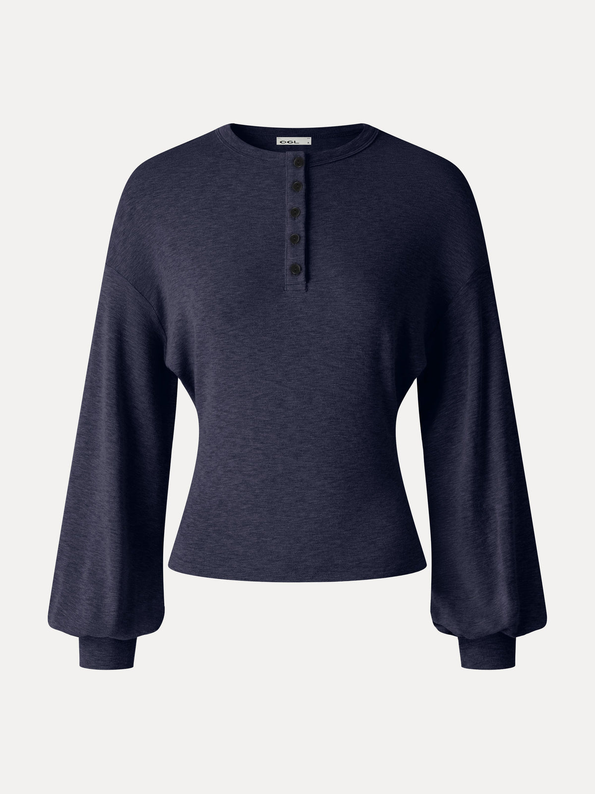 LiteWarm Slub Ribbed Henley Neck Batwing Sleeve Close-Fit Hem Top — original photo 10