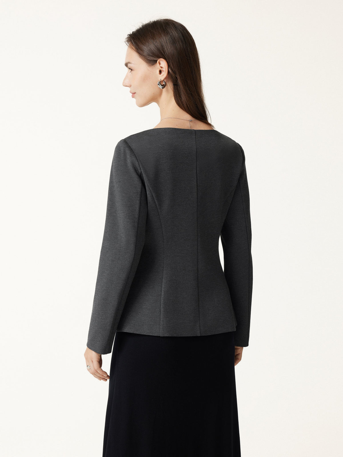 2Pcs Set Neck Long Sleeve Jacket with Pockets & Mid-Rise Wide-Leg Pants with Pockets — original photo 6
