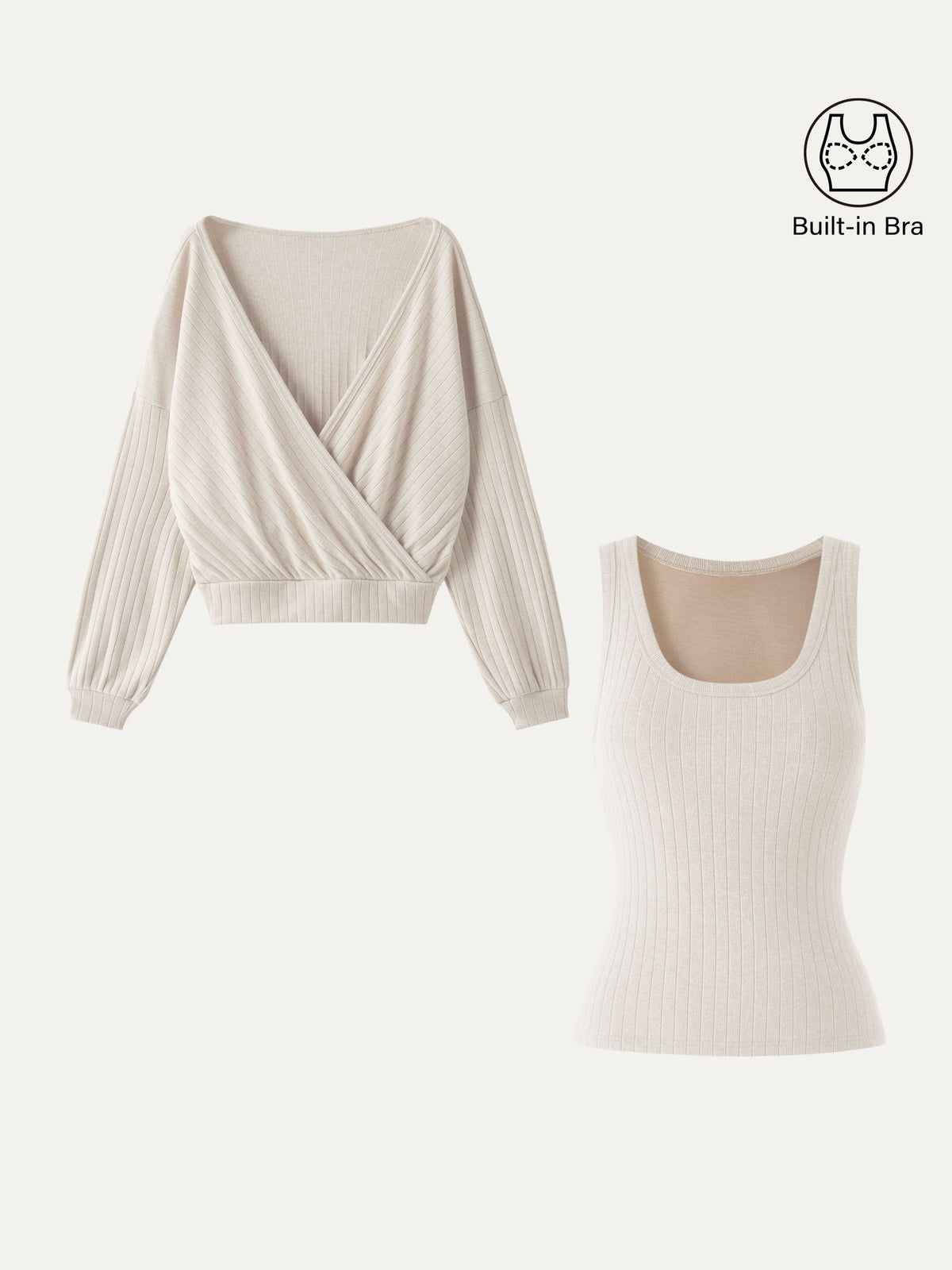 2Pcs Set MaxWarm U-Neck Built-In Bra Top & Crossover Banded Hem Top — original photo 4