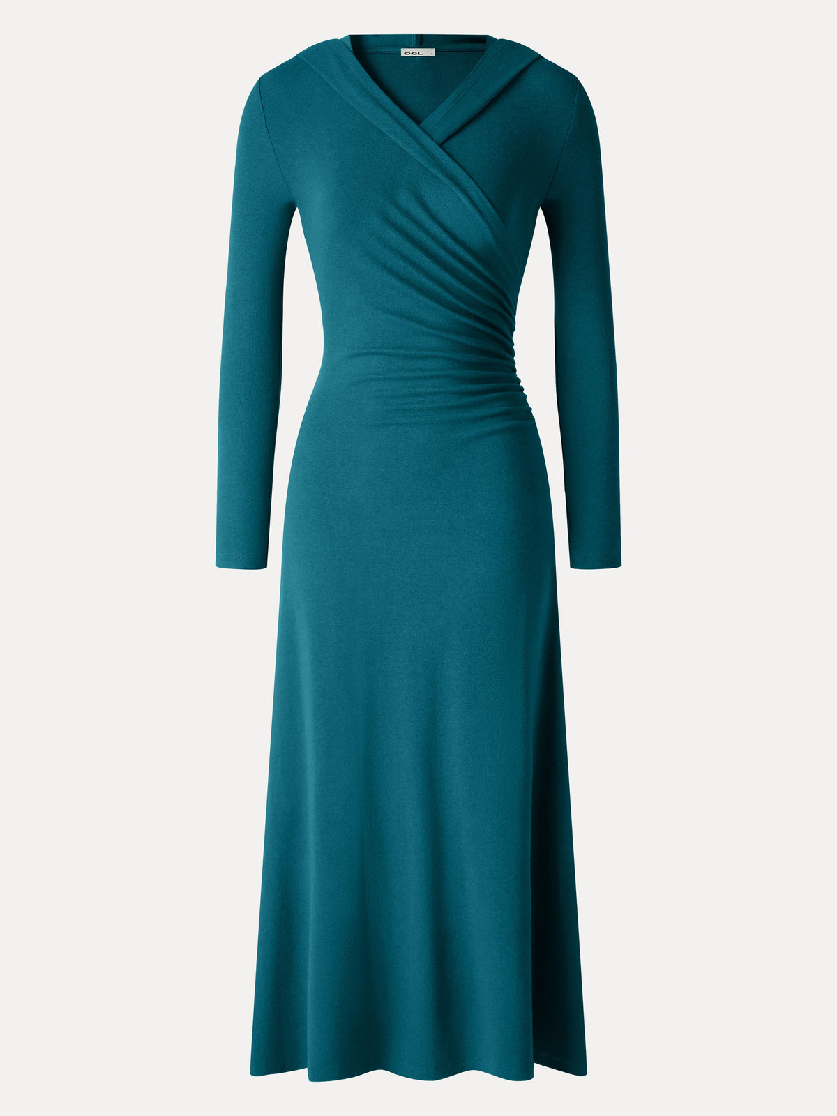 LiteWarm Hooded Surplice Ruched Midi Dress — original photo 9