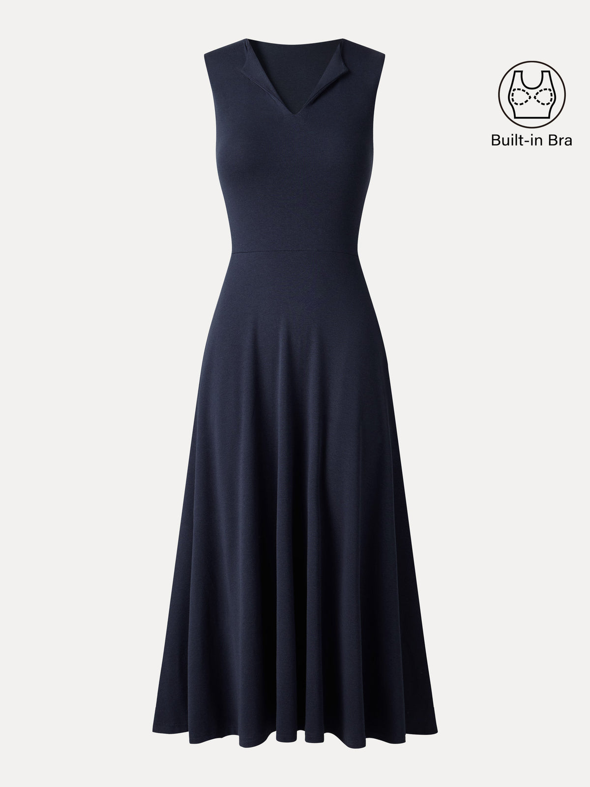 Ribbed Collared V-Neck Sleeveless A-Line Midi Built-In Bra Dress with Pockets — original photo 7