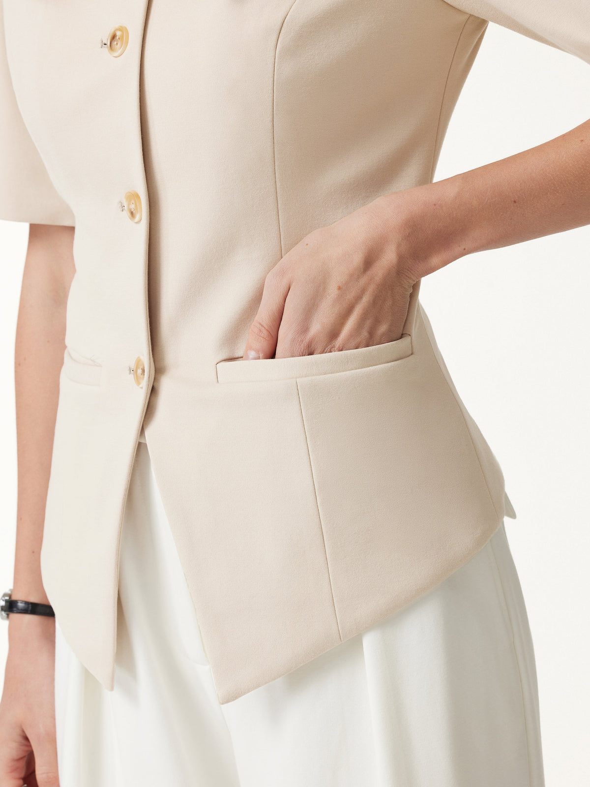 Ponte Office Round Neck Elbow Sleeve Jacket with Pockets — original photo 6