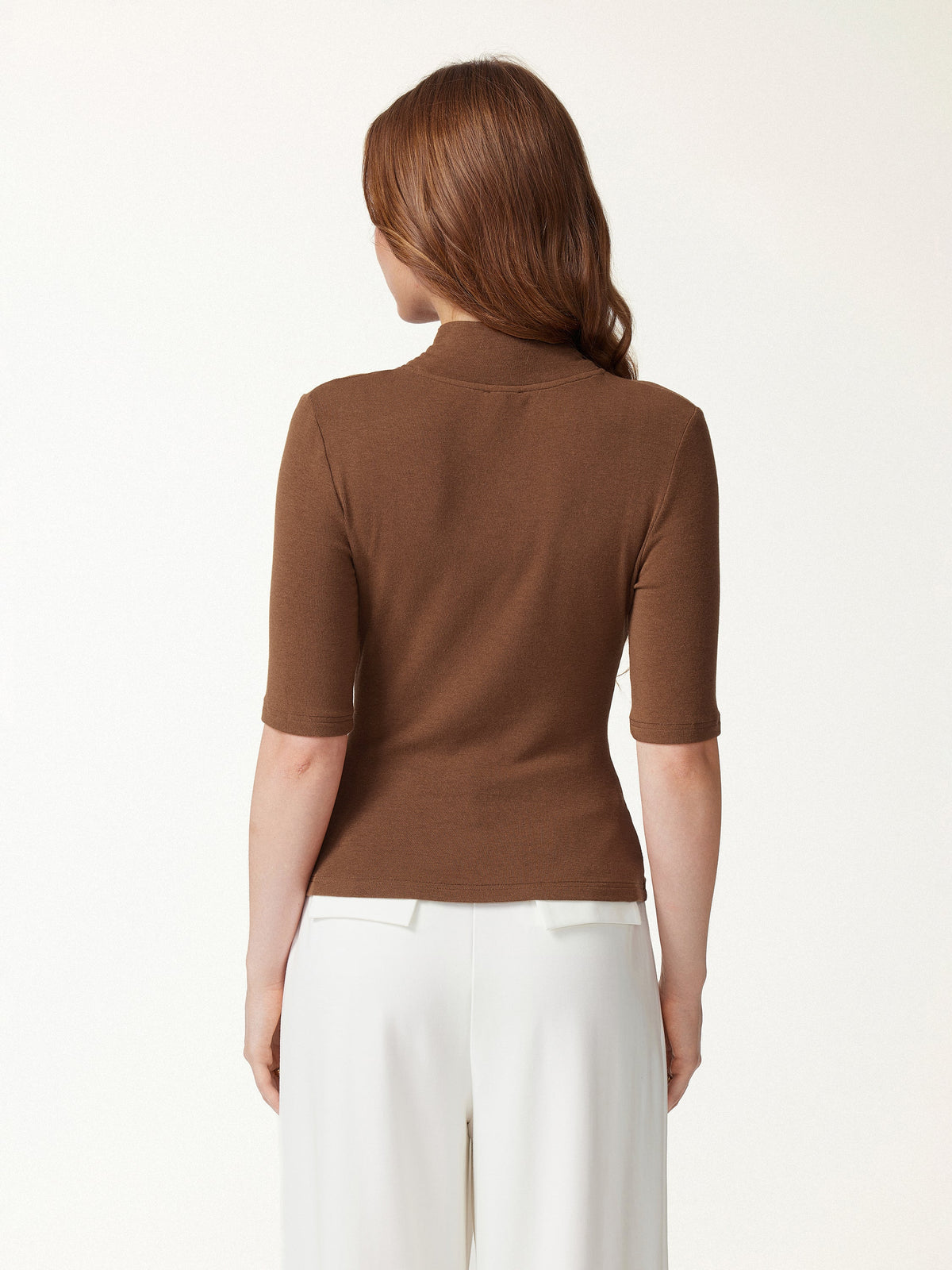 LiteWarm Crisscross Mock Neck Elbow Sleeve Ruched Top — original photo 5
