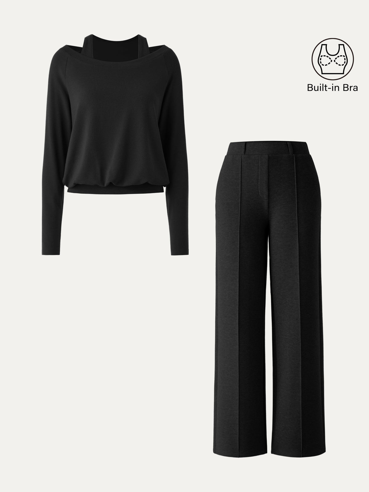 2Pcs Set LiteWarm Multi-Wear Layering Built-In Bra Top & High Waisted Straight Leg Pull On Pant — original photo 8