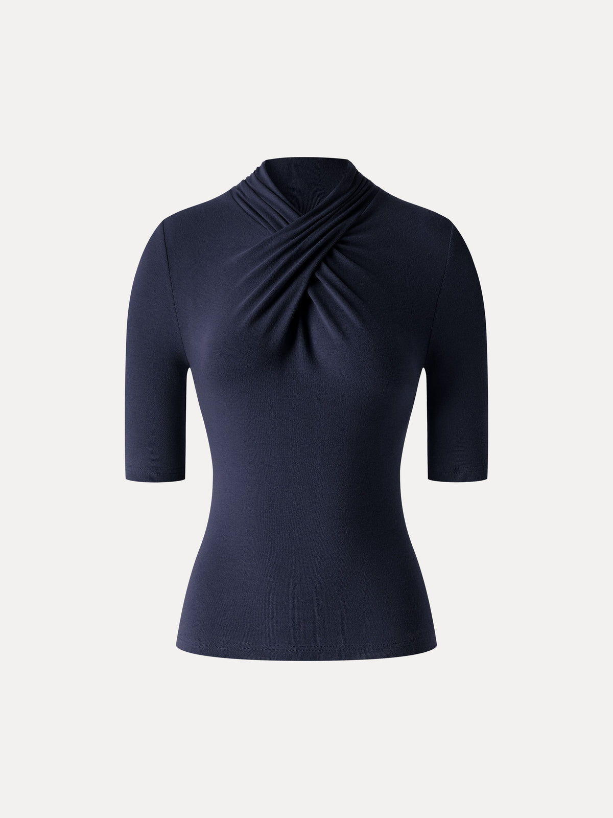 LiteWarm Crisscross Mock Neck Elbow Sleeve Ruched Top — original photo 11