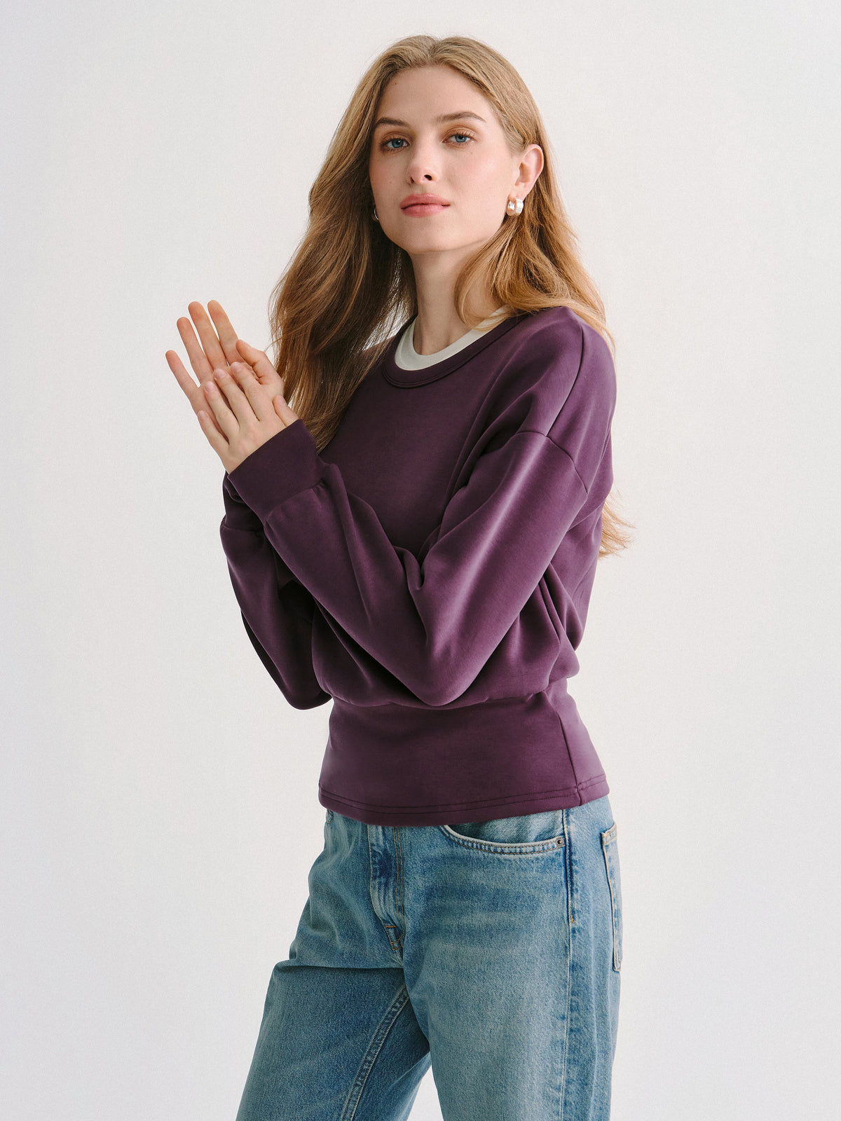 MaxWarm Modal Stretch Fleece Round Neck Long Sleeve Banded Hem Top — original photo 3