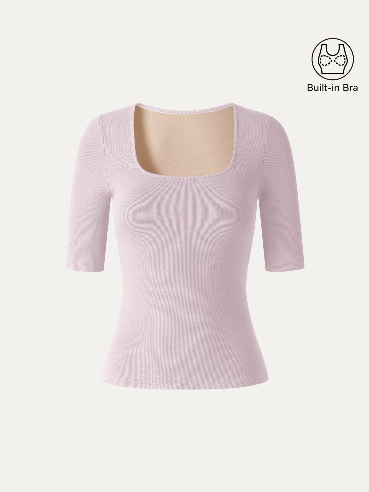 Square Neck Elbow Sleeve Built-In Bra Top — original photo 17