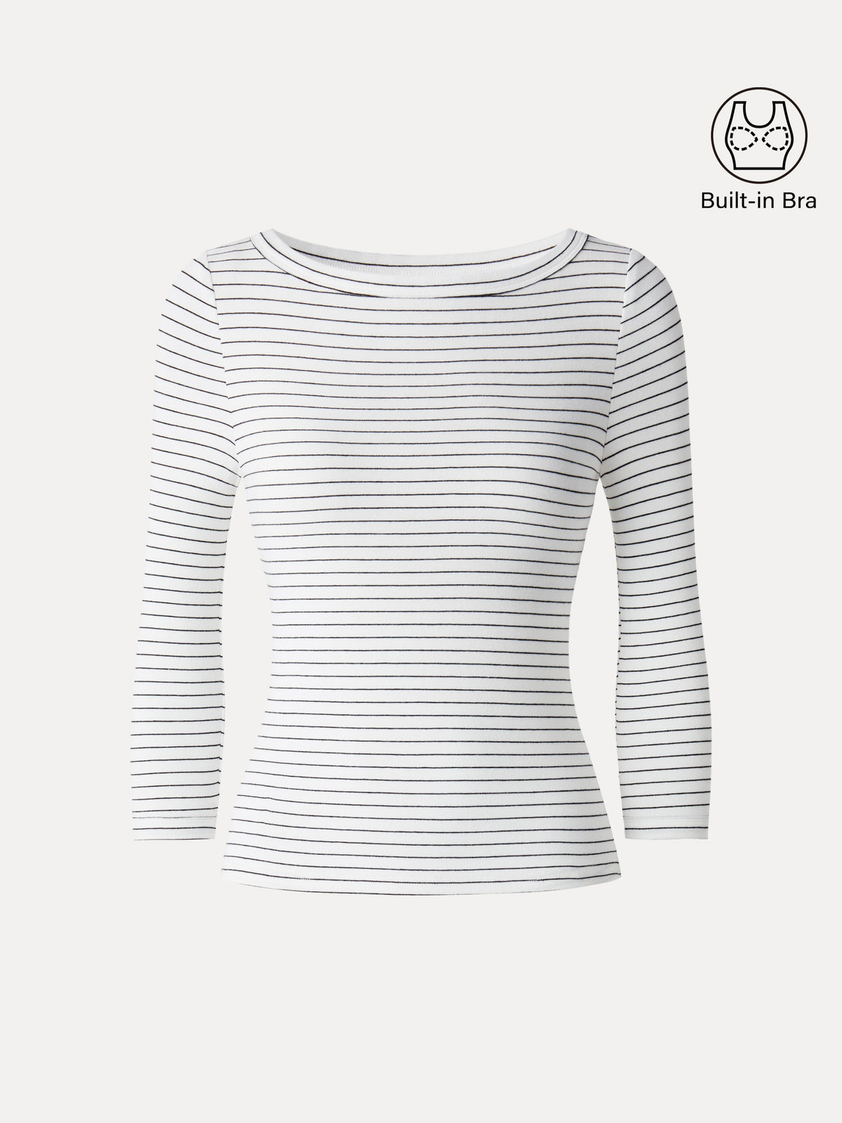 LiteWarm Striped Parisian Boatneck 3/4 Sleeve Built-In Bra Top — original photo 13
