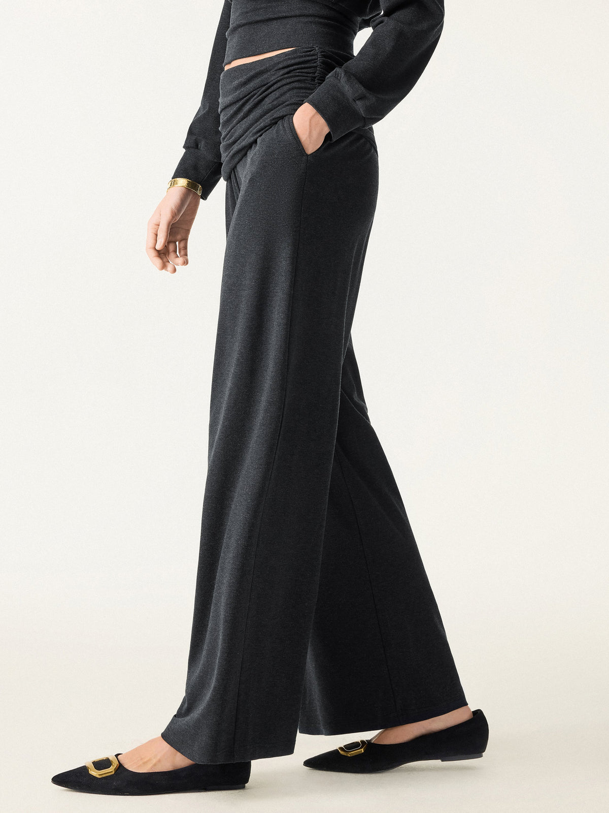 Non-Itchy Wool Blend Drapey Wide Leg Pull-on Pants with Pockets — original photo 1