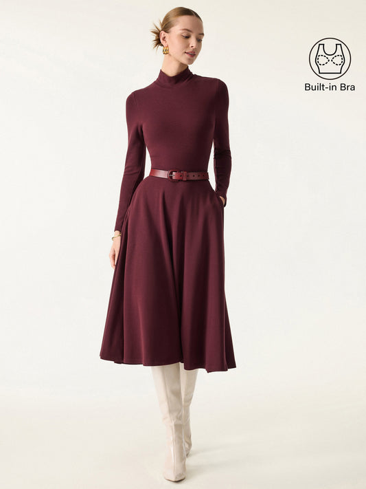 ProWarm Mockneck Midi Built-In Bra Dress with Pockets — original photo 1