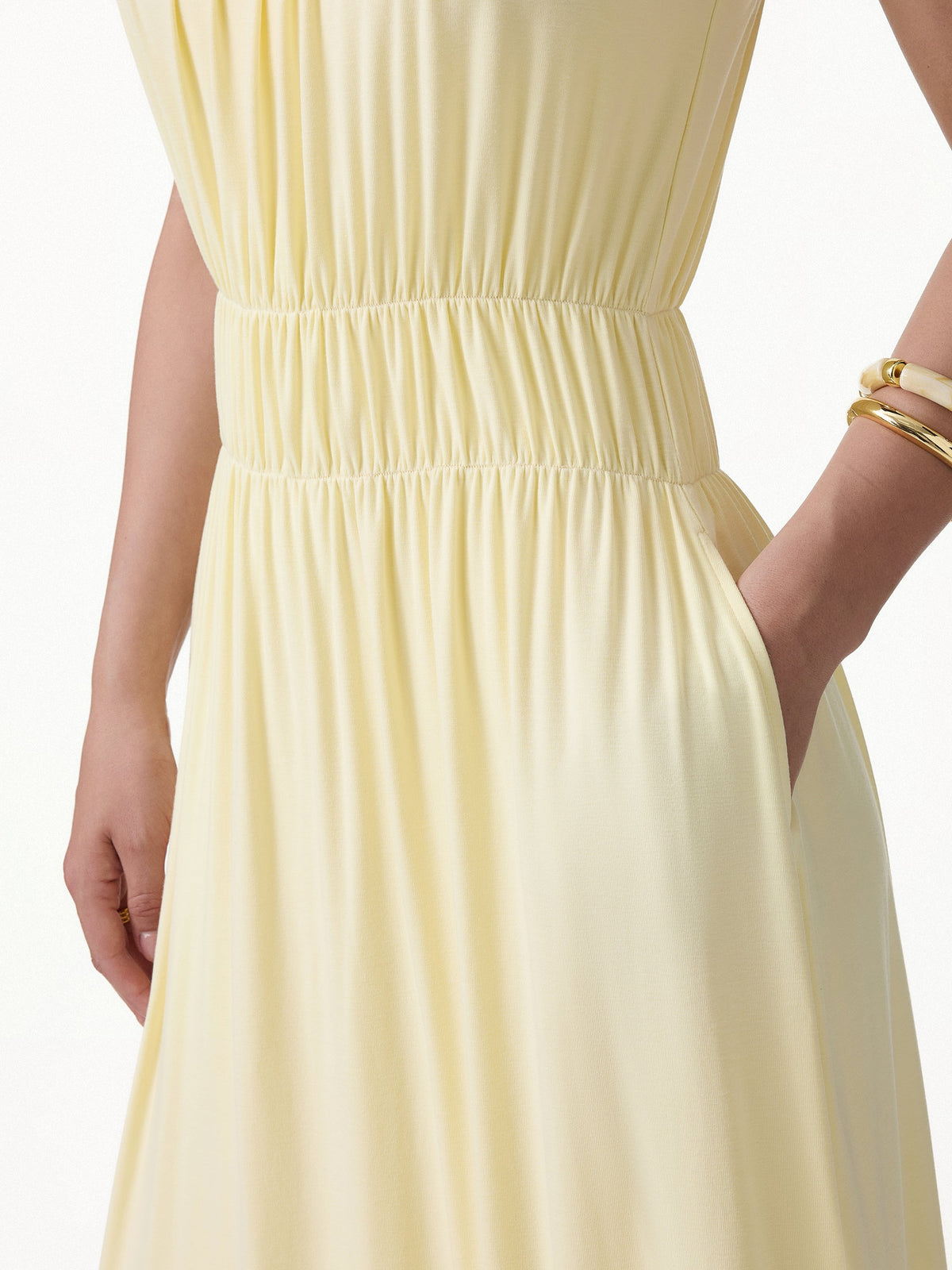 Vacay Gathered U-Neck Spaghetti Midi Built-In Bra Dress with Pockets — original photo 5