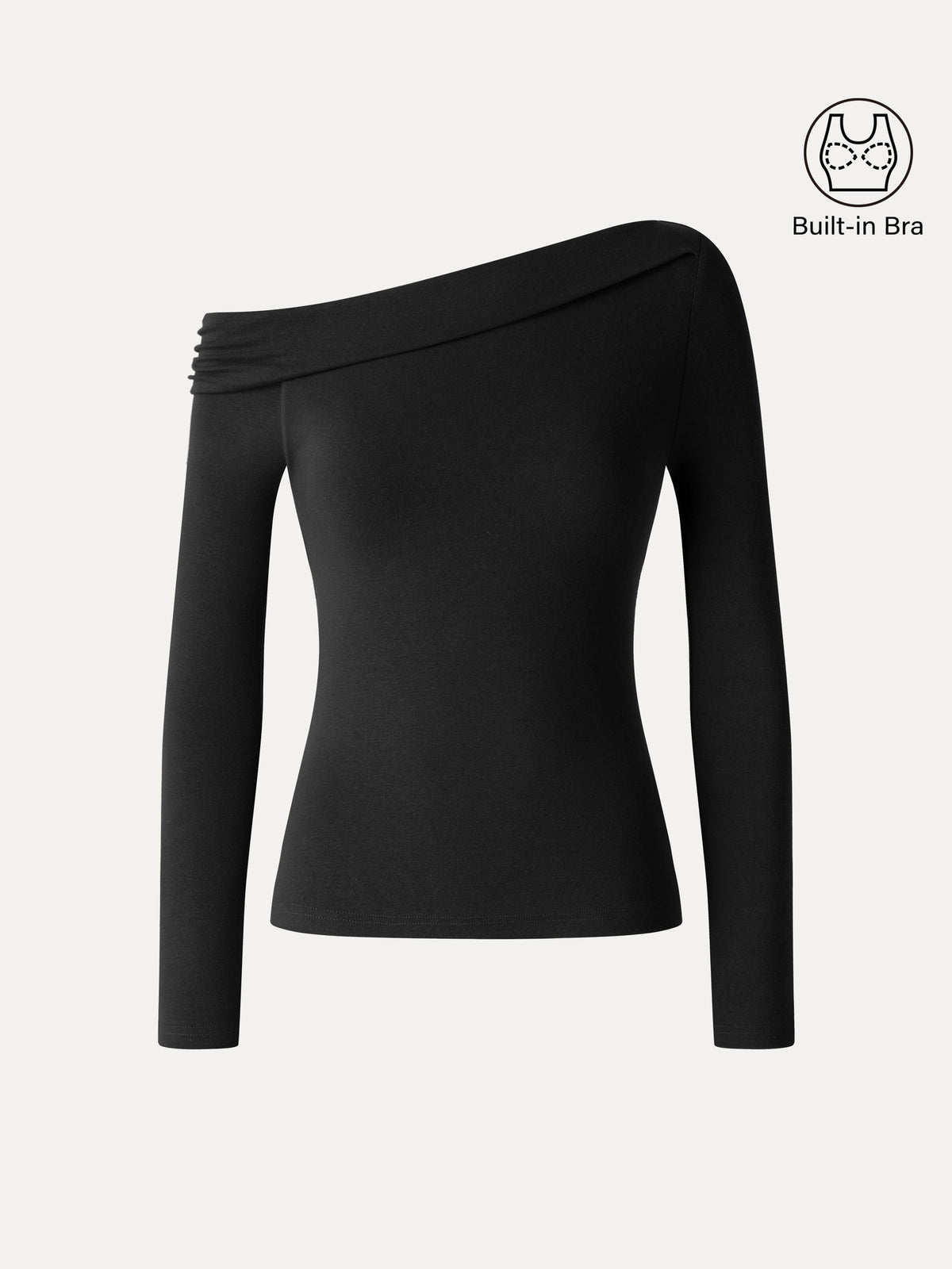 LiteWarm Asymmetrical Neck Long Sleeve Built-In Bra Top — original photo 11