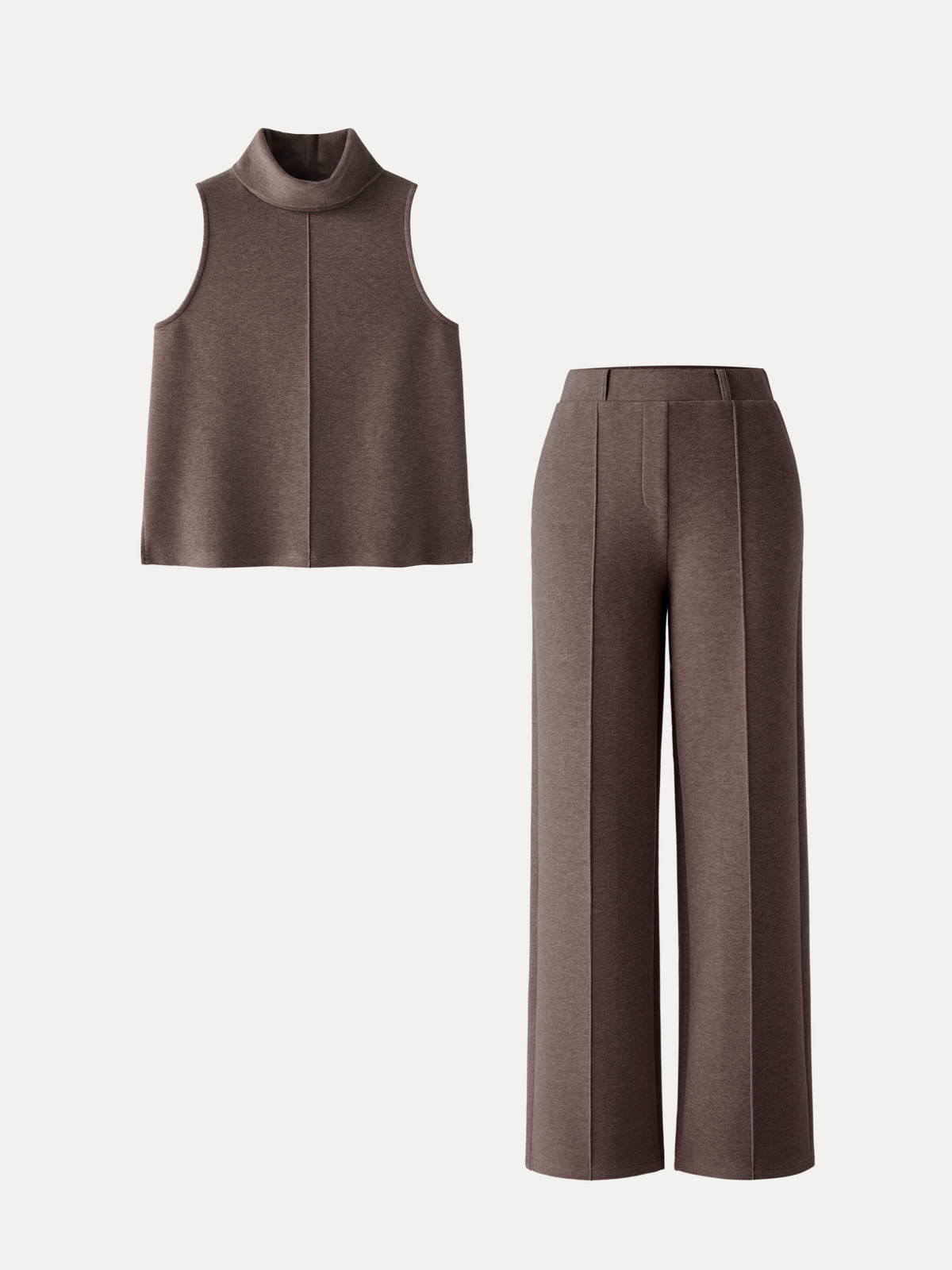 2Pcs Set Regular Split Hem Top & High Waisted Warm Straight Leg Pull On Pant — original photo 12