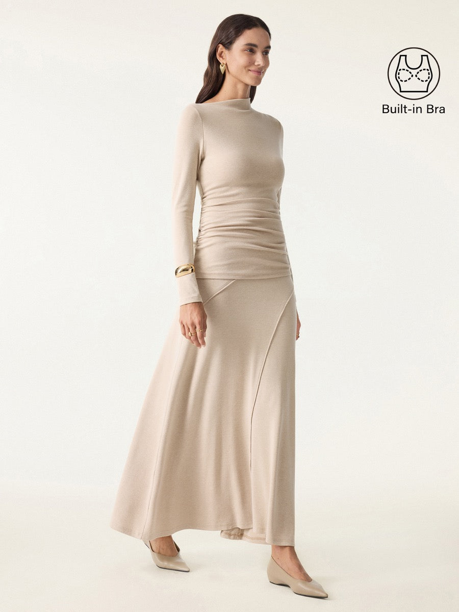 2Pcs Set LiteWarm Asymmetrical Long Sleeve Built-In Bra Top & A-Line Midi Skirt — original photo 10