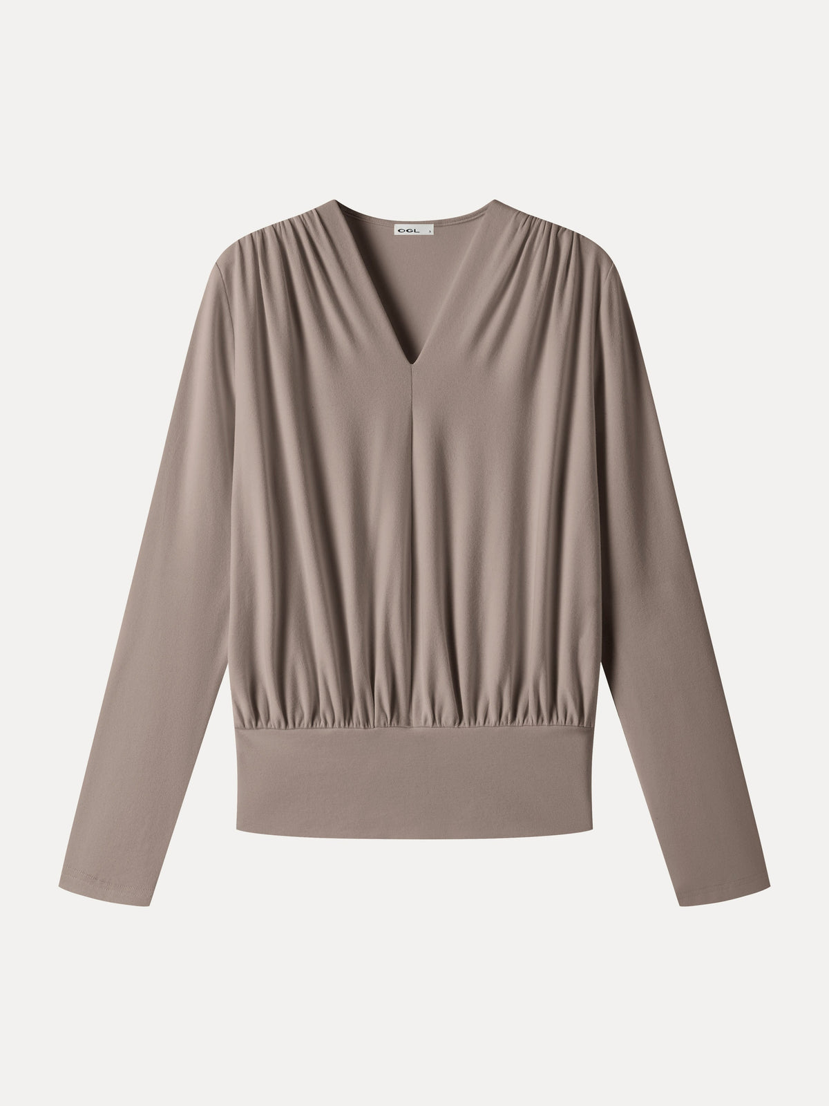 LiteWarm V-Neck Long Sleeve Ruched Banded Hem Top — original photo 7