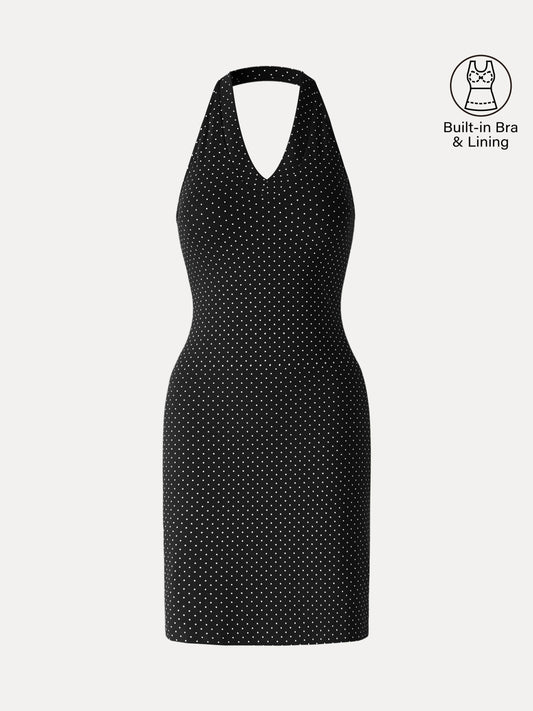 Stretch Cotton Halter Neck Polka Dot Mini Built-In Bra Dress Limited Edition — original photo 1