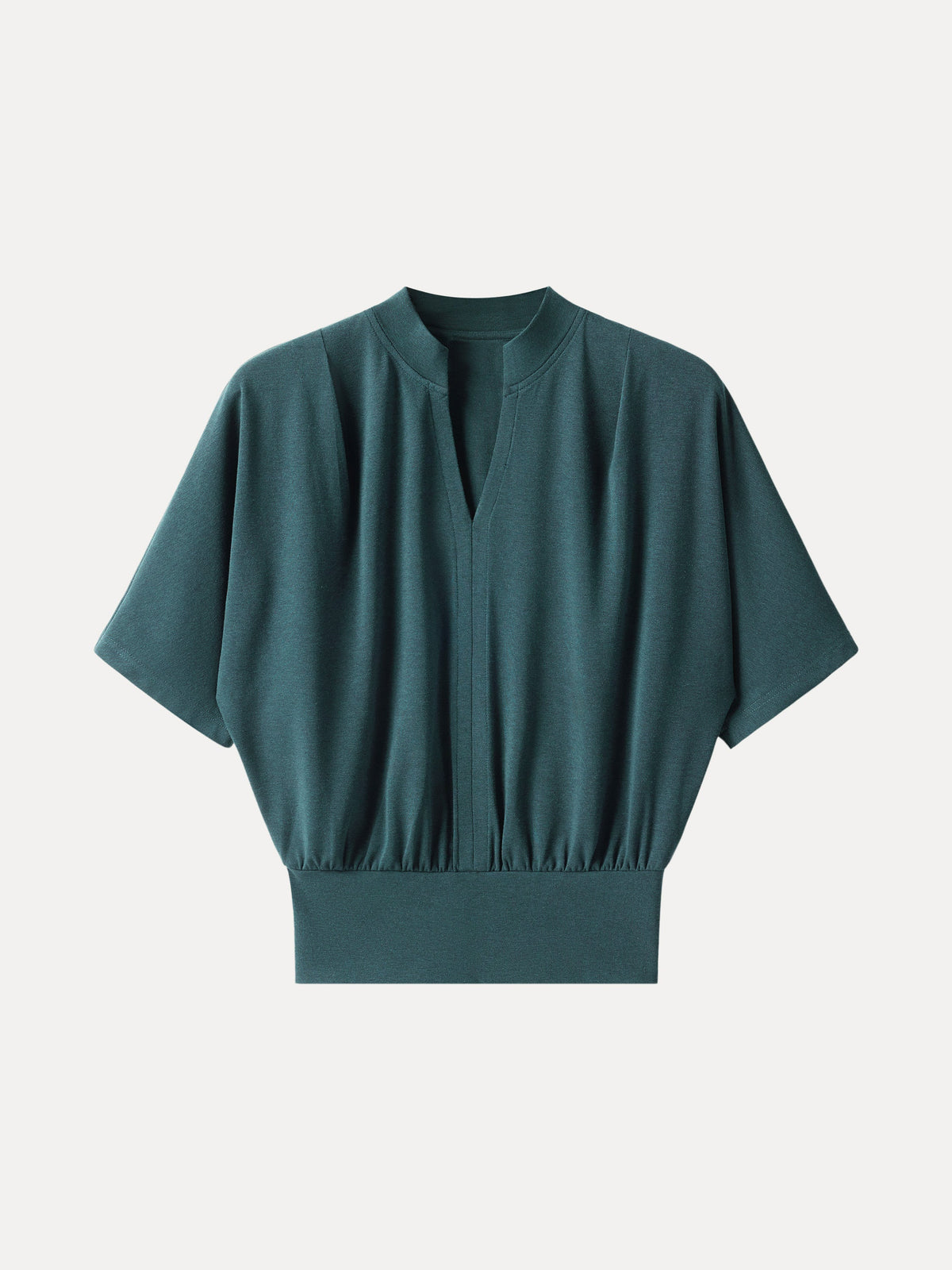 Stand Collar V-Neck Short Sleeve Top — original photo 12
