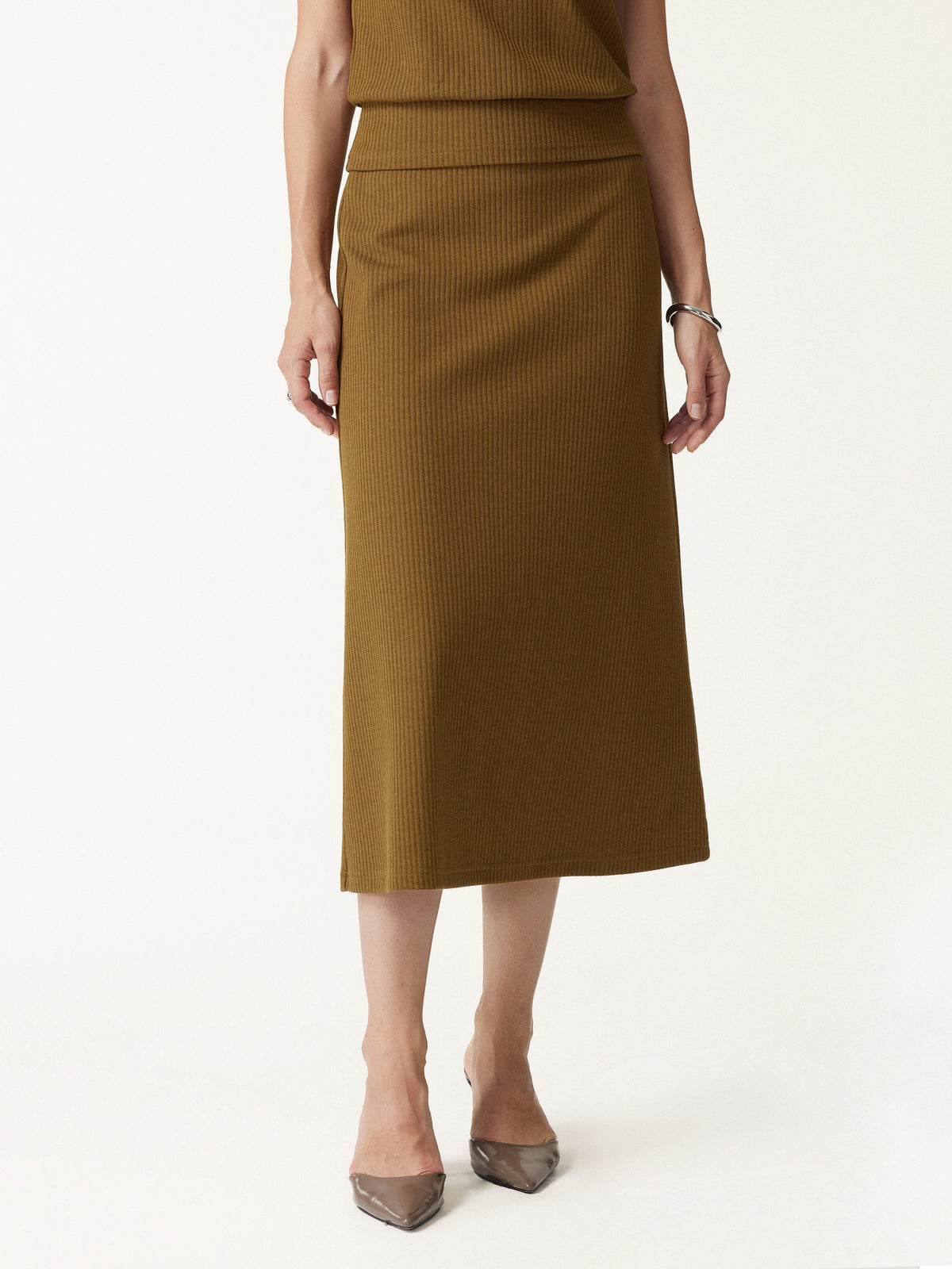 Textured Cotton Blend Mid-Rise A-Line Midi Skirt — original photo 3