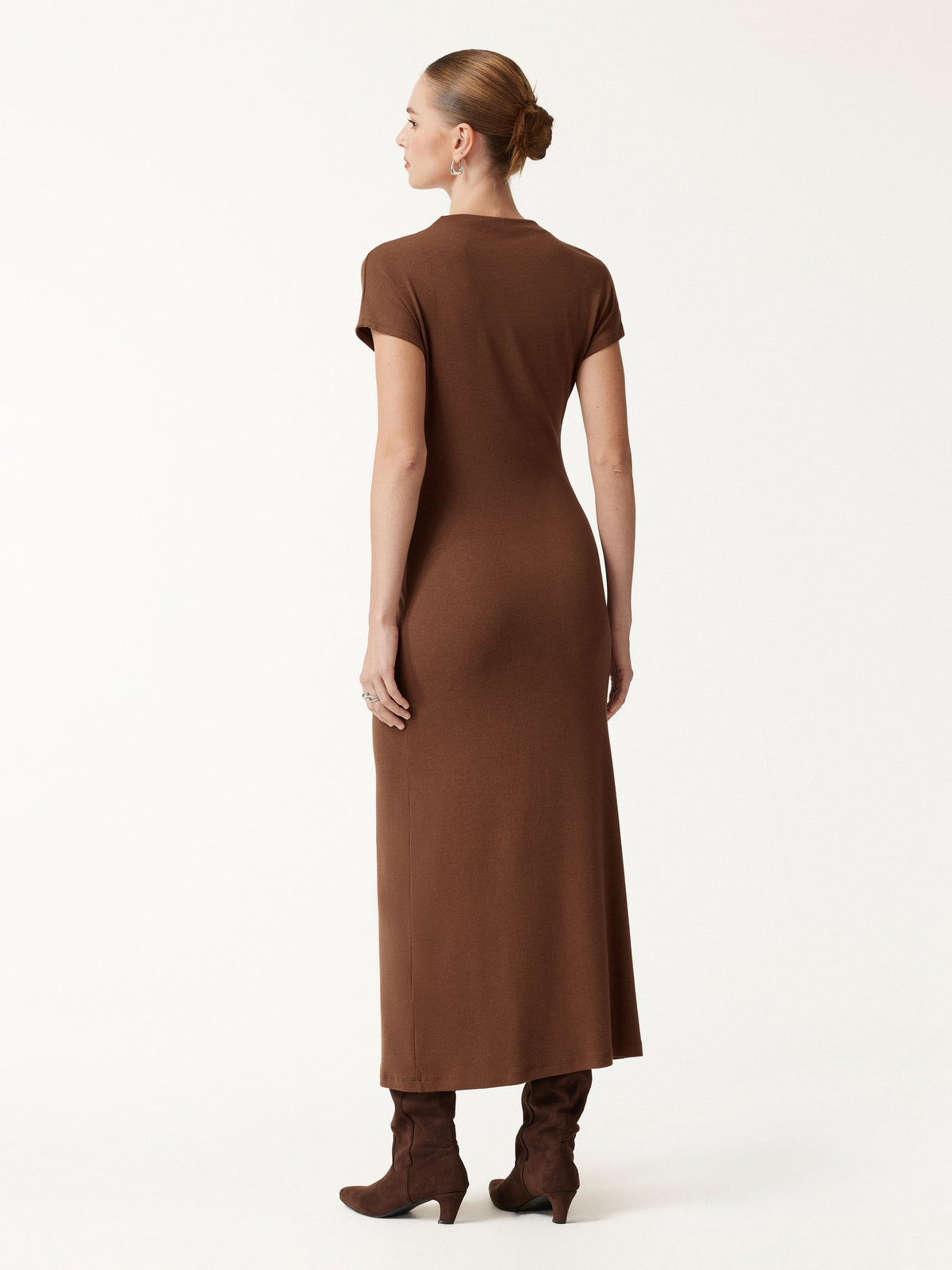 LiteWarm Mock Neck Cap Sleeve Ruched Midi Dress — original photo 3