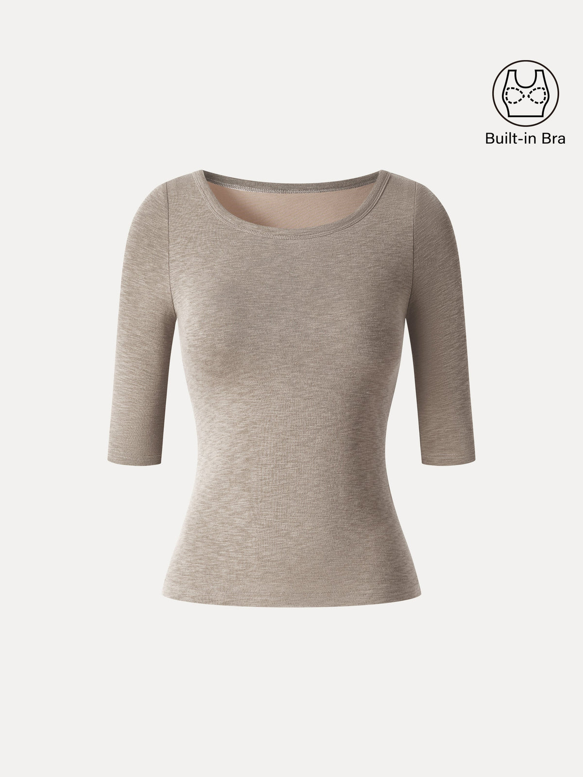 LiteWarm Round Neck Elbow Sleeve Built-In Bra Top — original photo 8