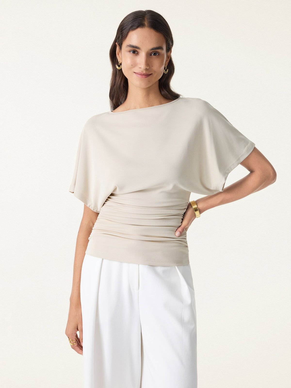 Effortless Boatneck Batwing Sleeve Side Ruched Top — original photo 2