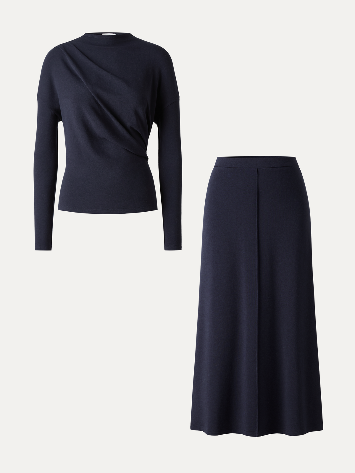 2Pcs Set Prowarm Mock Neck Long Sleeve Top & Mid-Rise A-Line Midi Skirt — original photo 2