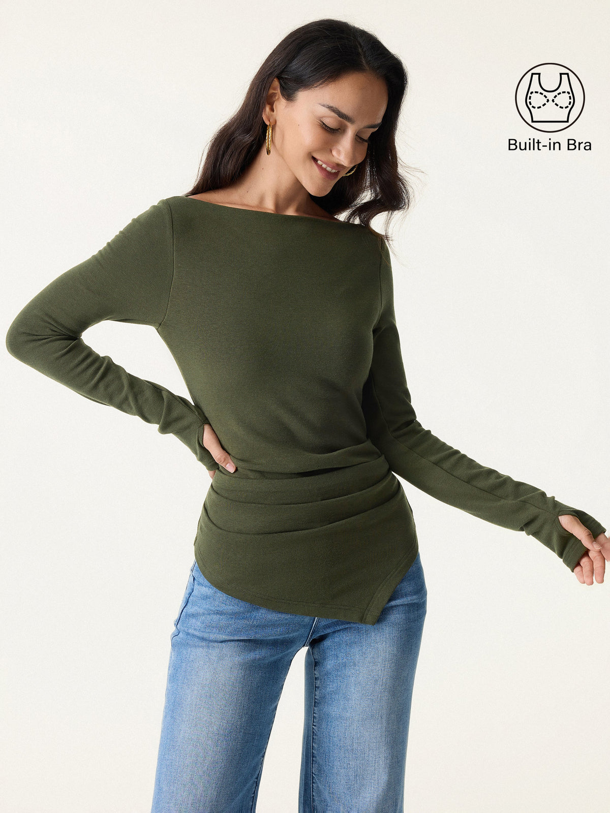 ProWarm Boatneck Side Tucks Asymmetrical Built-In Bra Top — original photo 3