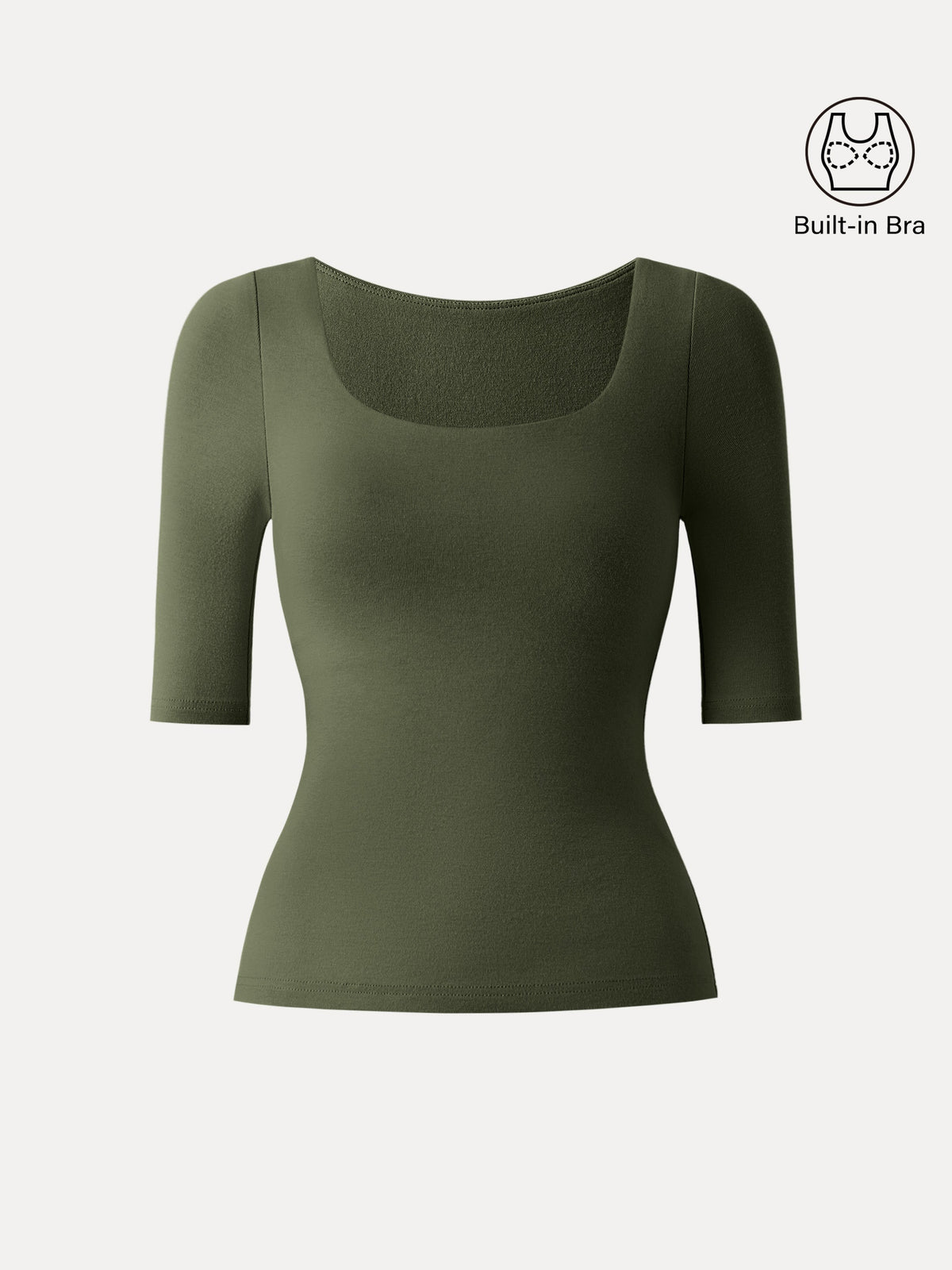LiteWarm Essential Elbow Length Sleeve Square Neck Built-In Bra Tops — original photo 13