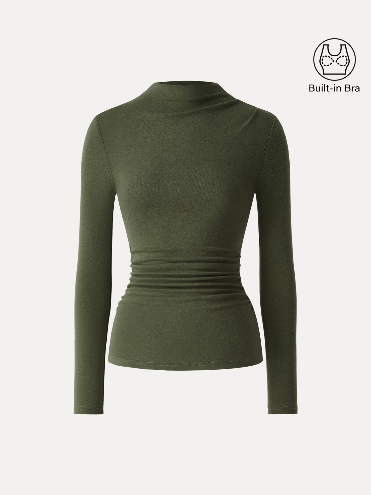 LiteWarm Mock Neck Long Sleeve Ruched Built-In Bra Top — original photo 9