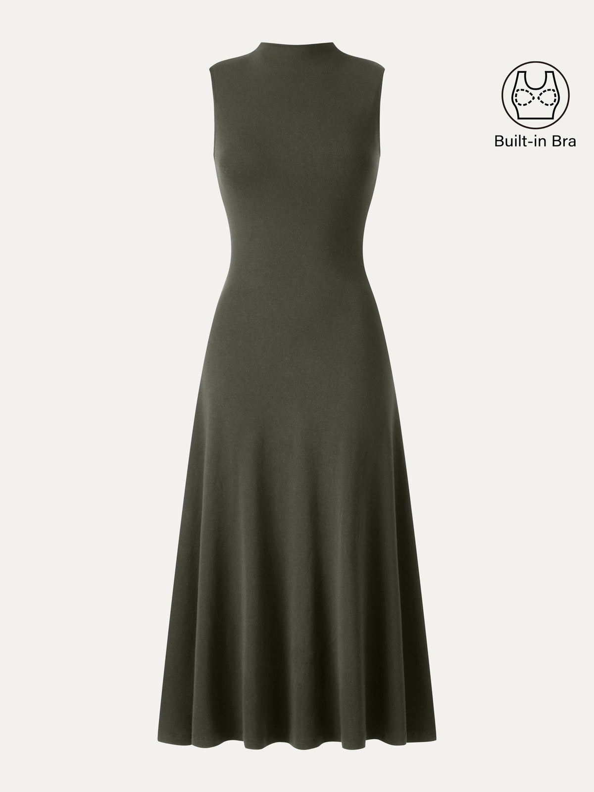 LiteWarm Mock Neck Sleeveless A-Line Midi Built-In Bra Dress — original photo 8