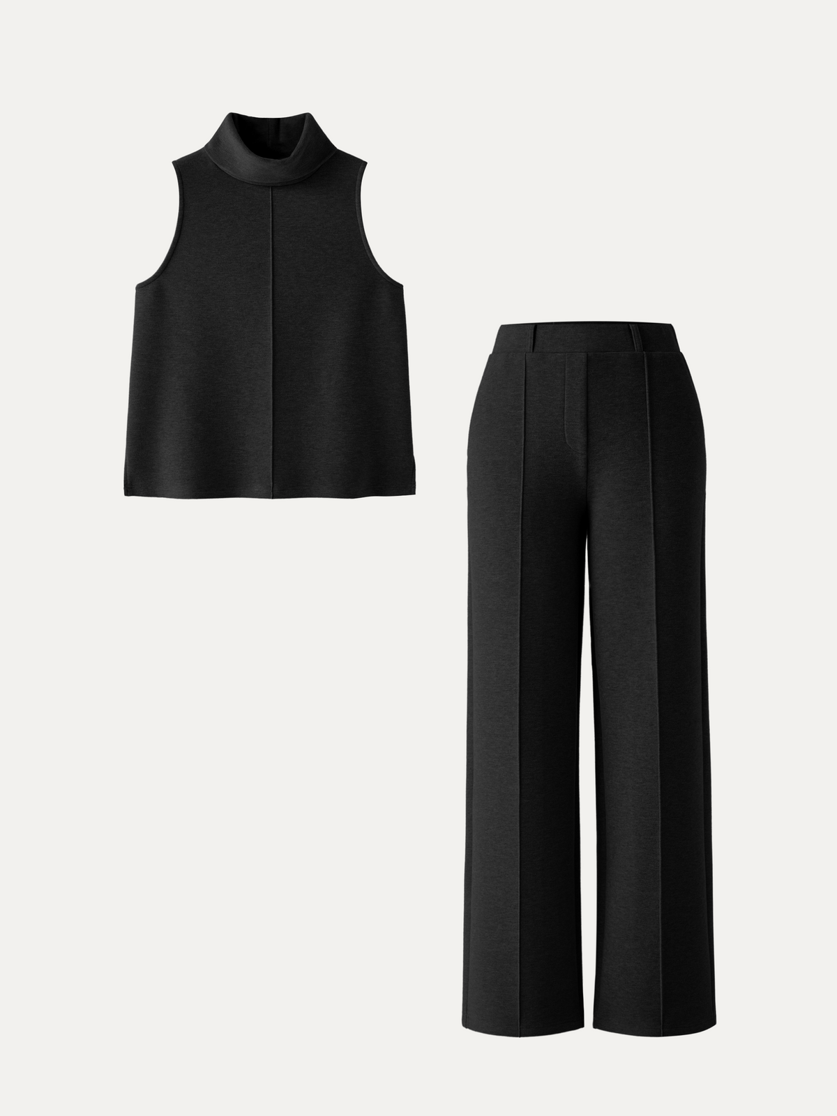 2Pcs Set Petite High Waisted Warm Straight Leg Pull On Pant & Split Hem Top — original photo 11