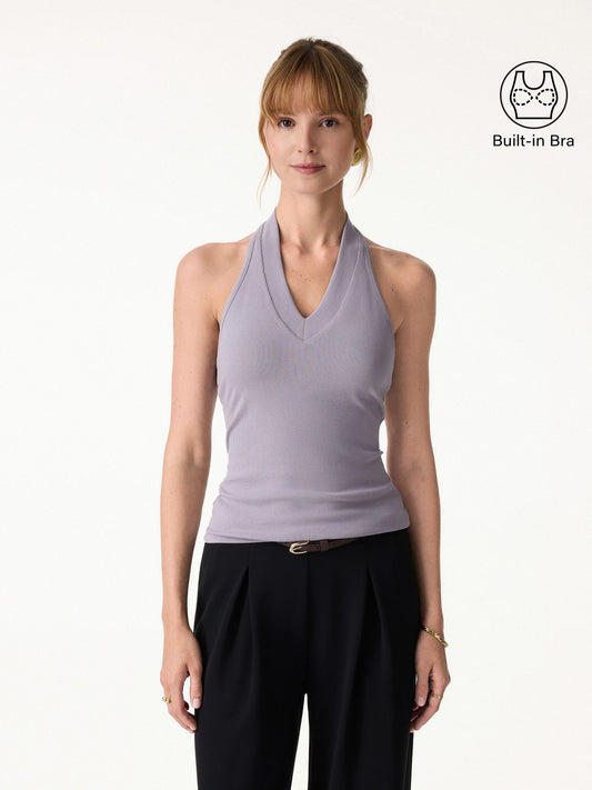 Plantive Halter Neck Open Back Built-In Bra Tank — original photo 1